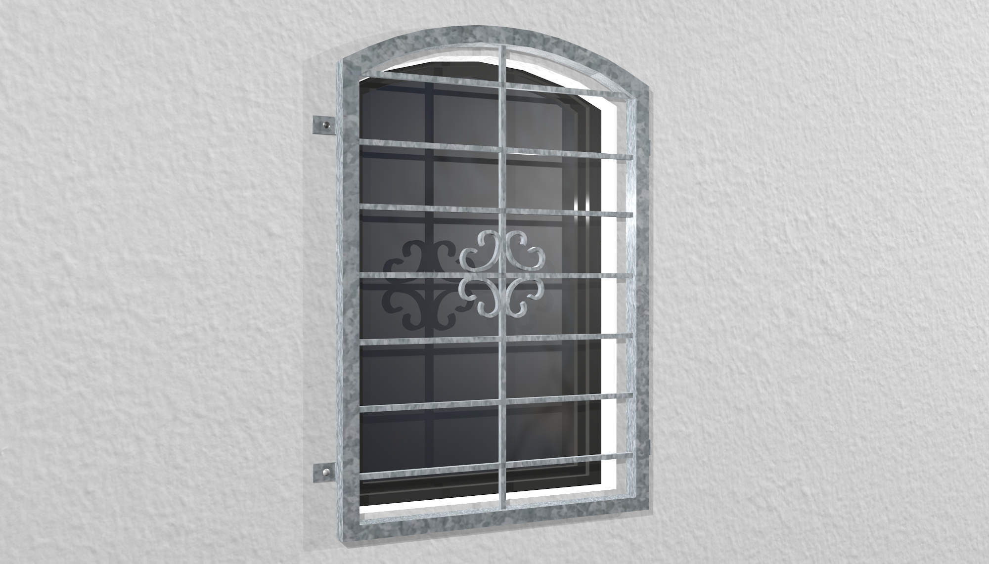 Grille de défense pour fenêtres en acier galvanisé arc supérieur fleuri 