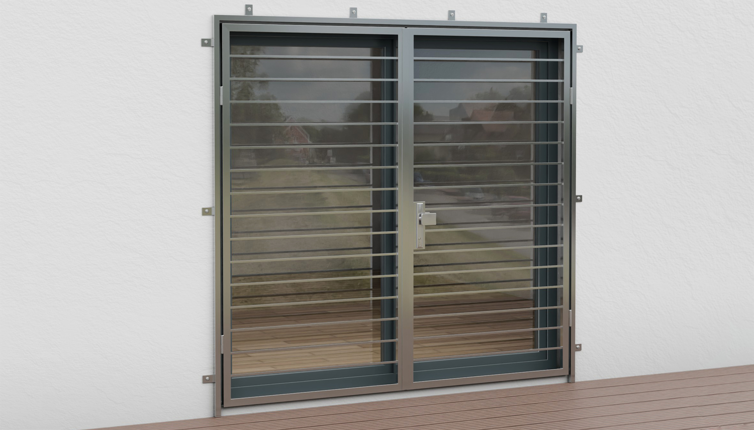 Porte grillagée en acier inoxydable Barre transversale à 2 battants 