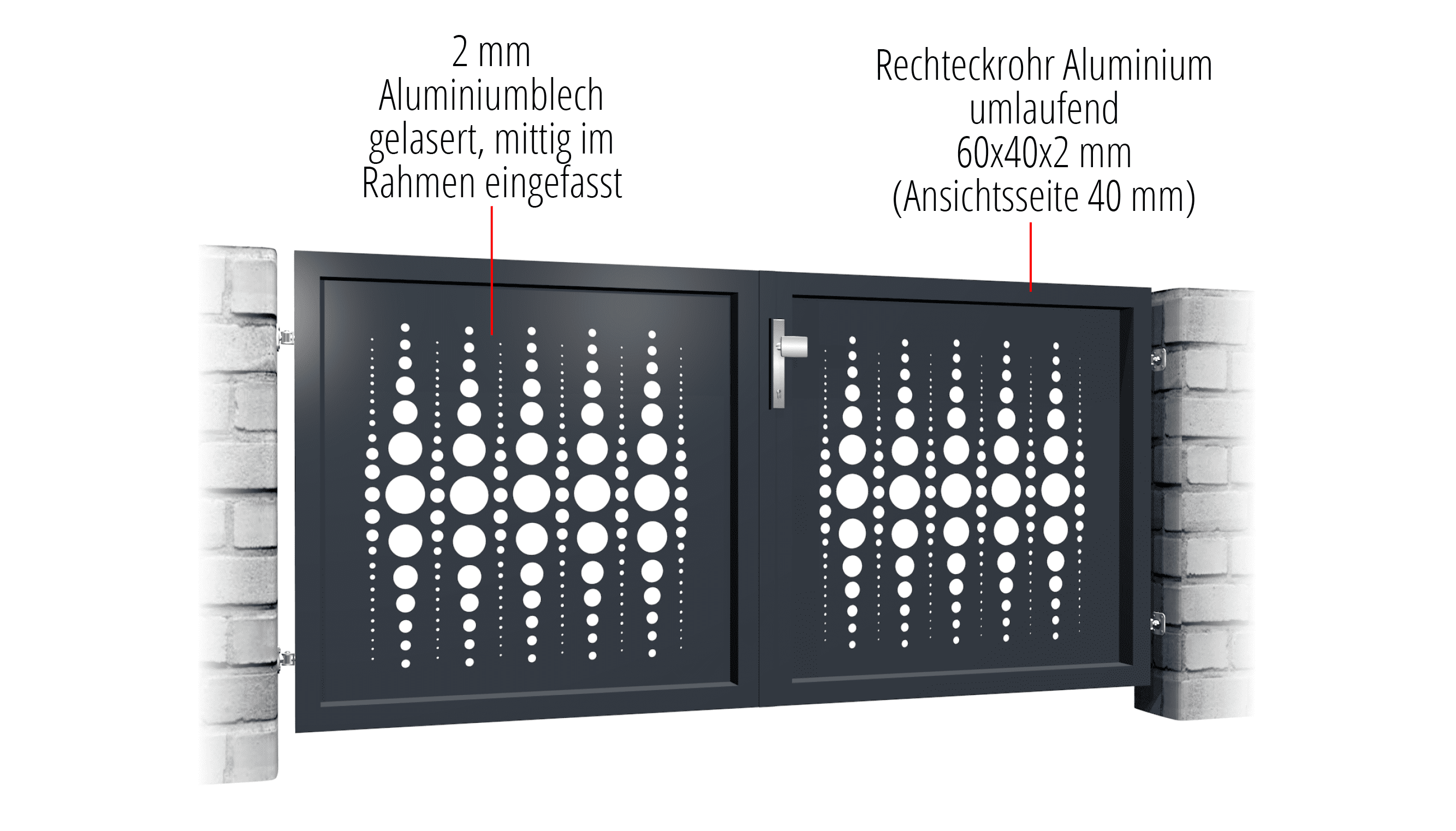 Portail de jardin en aluminium à 2 battants découpés au laser PE