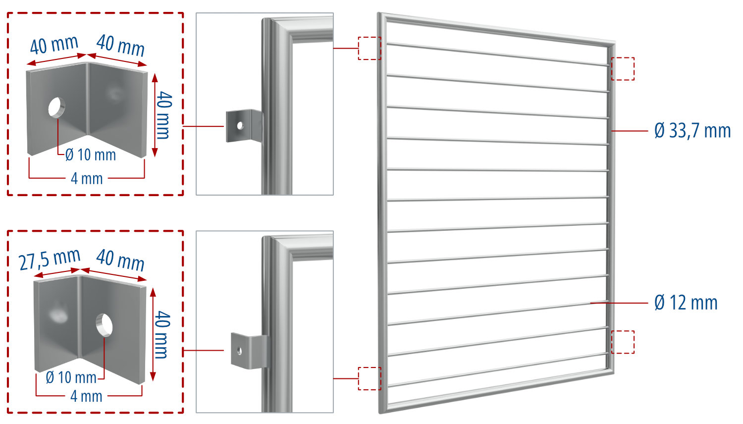 Grille de défense pour fenêtres en acier inoxydable barre transversale