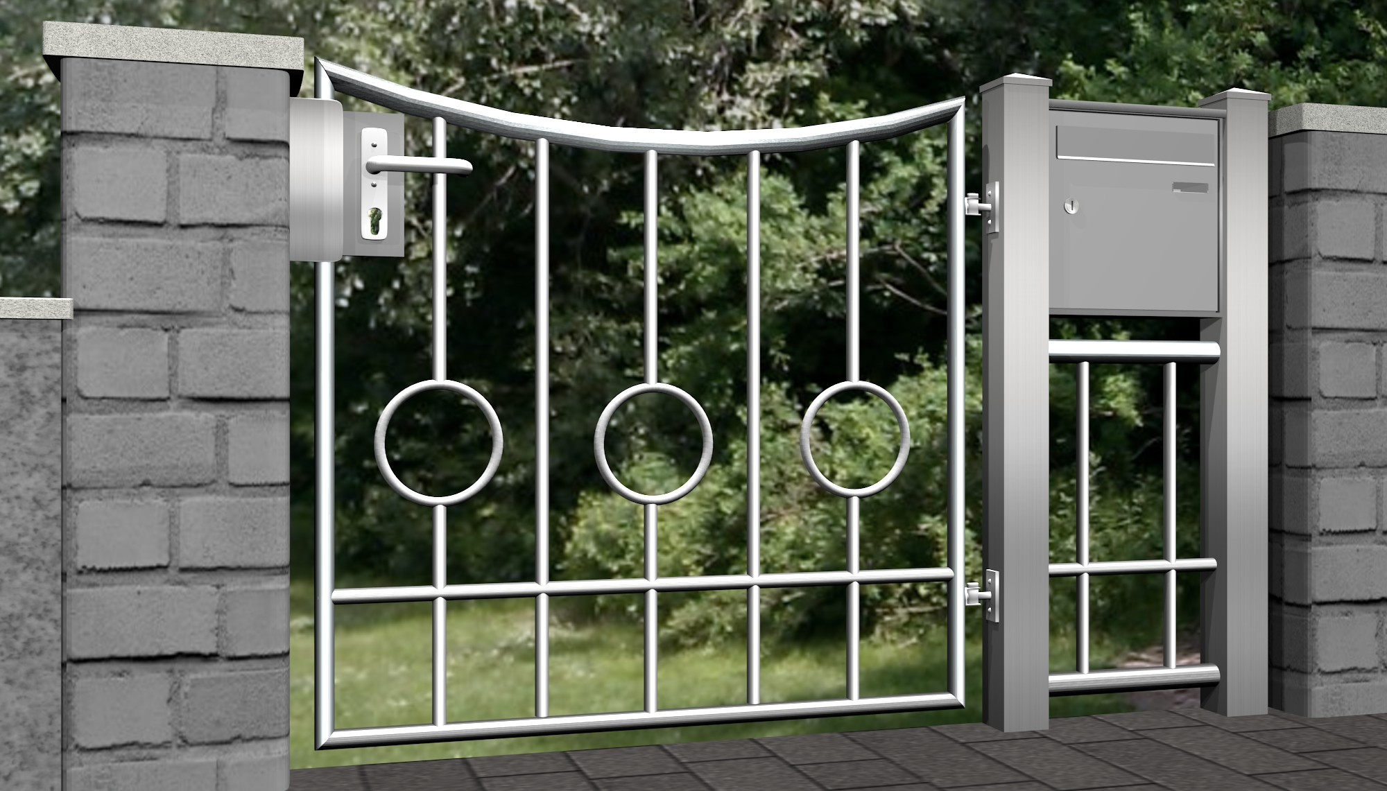 Portillon de jardin en acier inoxydable cercle à 1 battant barre 2 bas, UB, BK