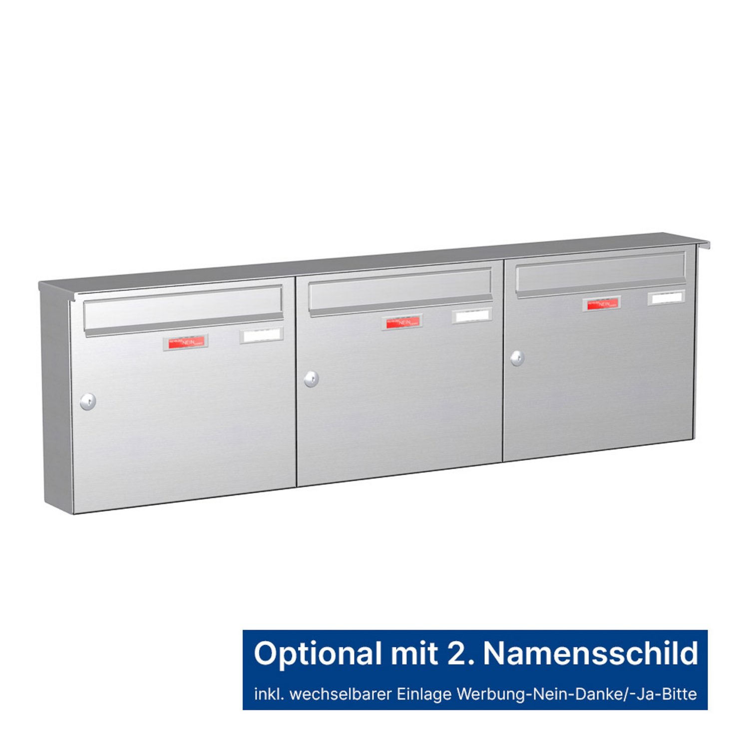 Briefkastenanlage | Aufputz | 3-fach | Senkrecht | Edelstahl