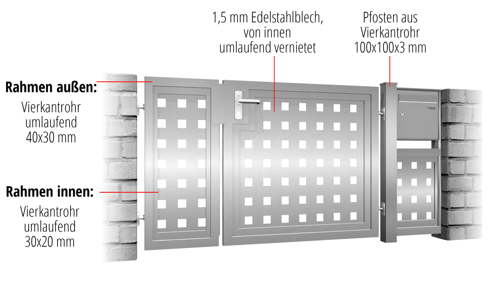 Brise-vue à 2 battants en acier inoxydable pour portillon de jardin QL, GE, BK