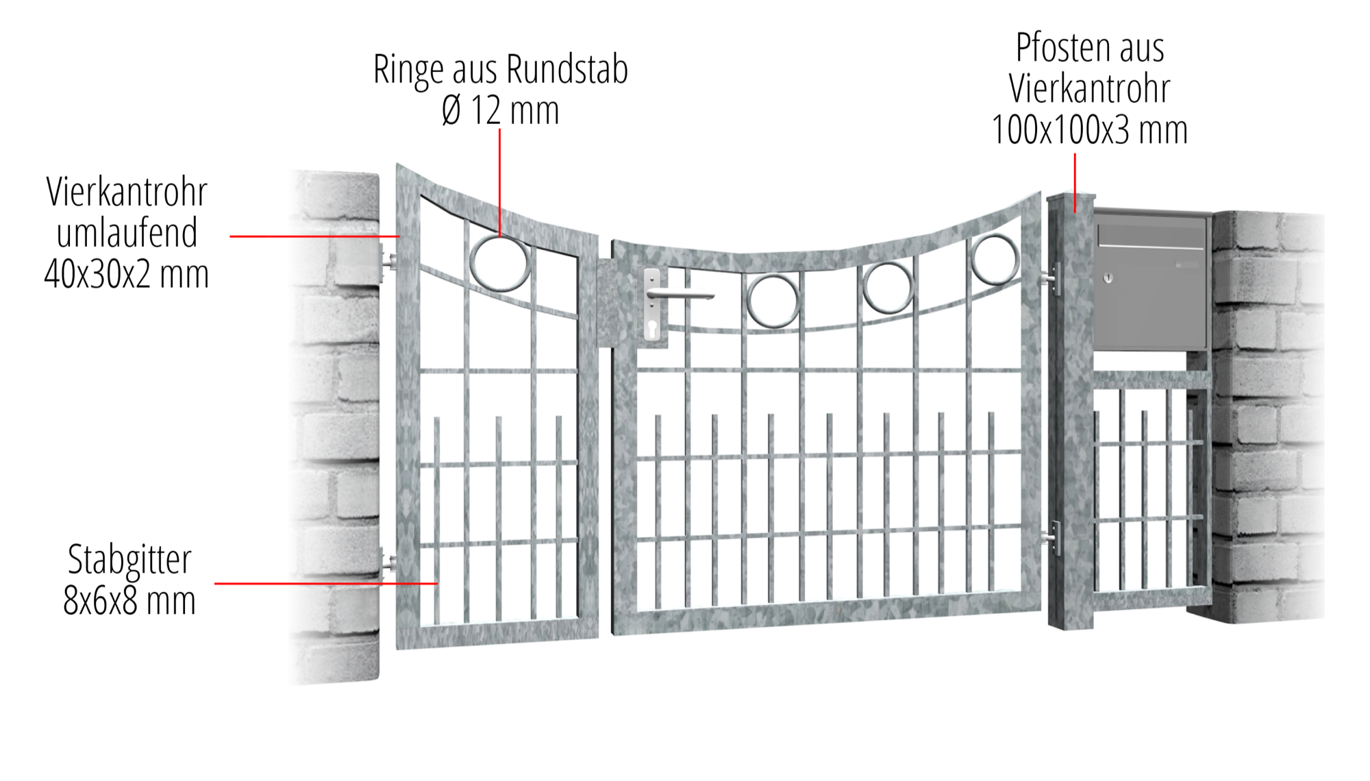 Portillon de jardin en acier galvanisé à 2 battants RR, UB, BK