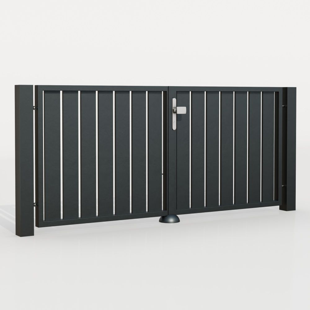 Portail de jardin en aluminium, brise-vue à 2 battants lamelles vertical, GE