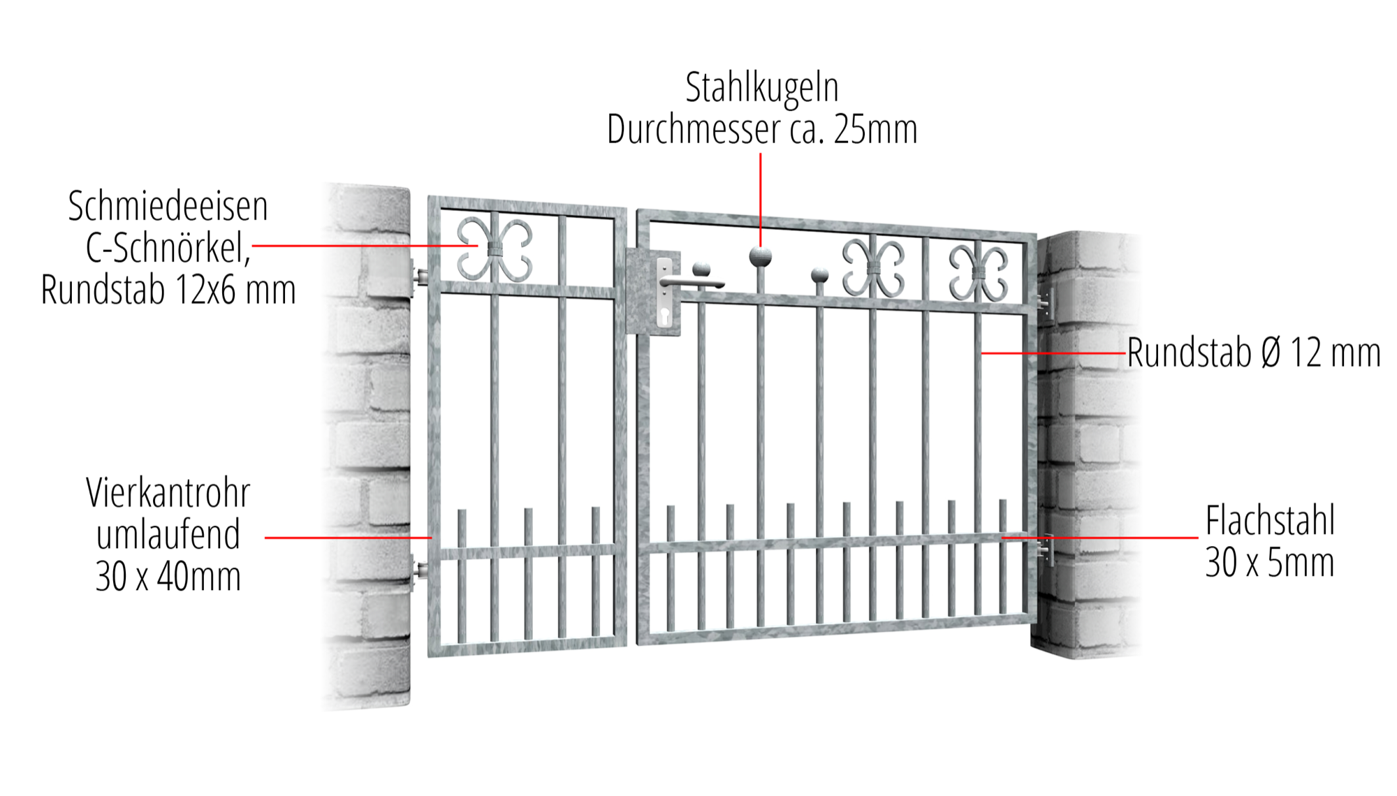 Portillon de jardin en acier galvanisé à 2 battants Berlin, GE