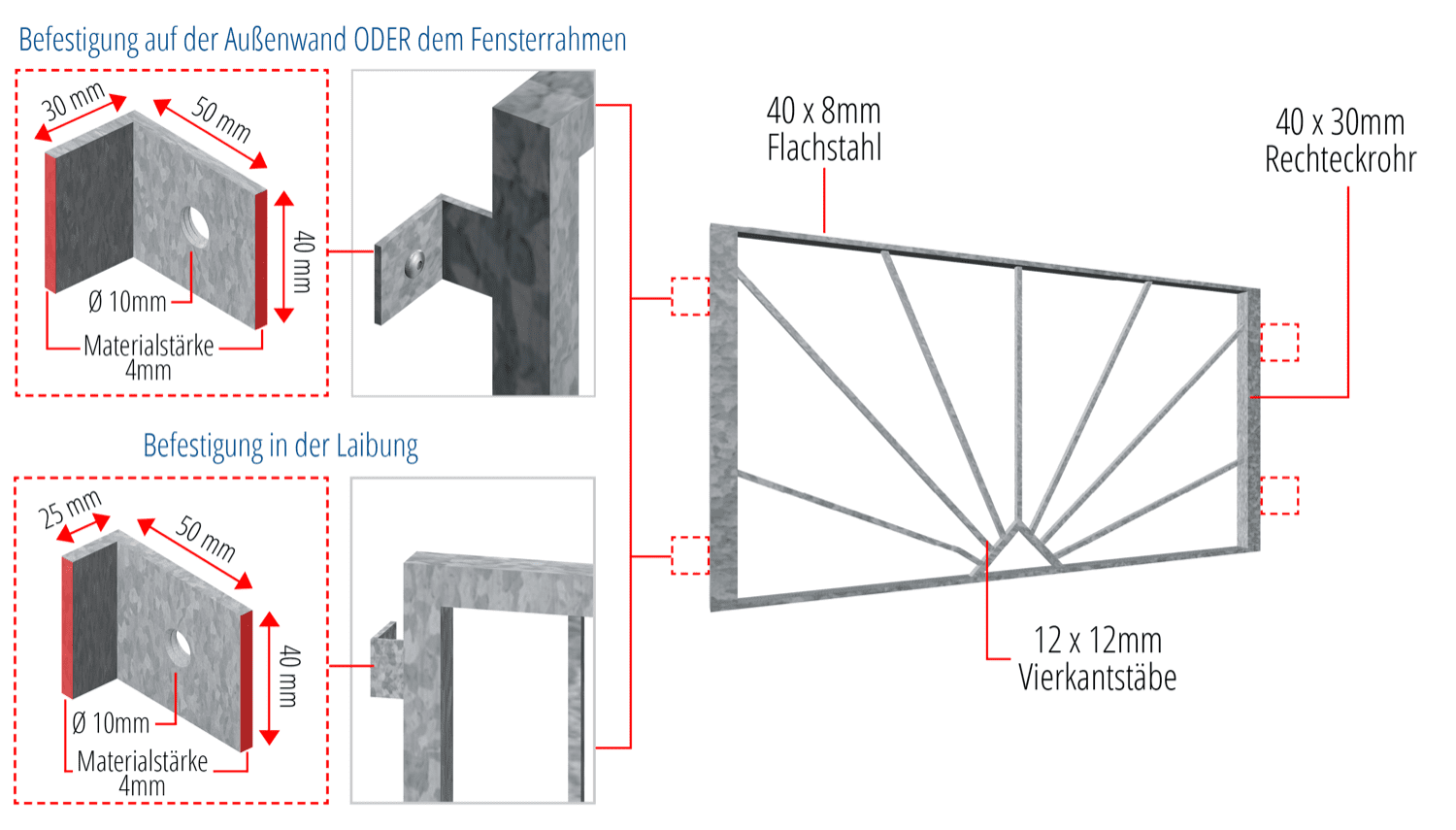 Grille de défense pour fenêtres pour la cave en acier galvanisé Sun