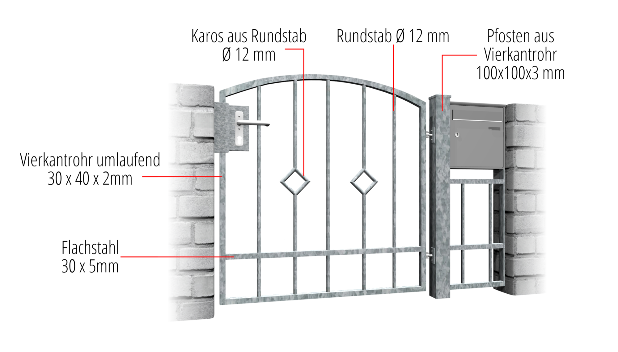 Barre d'arrêt à 1 battant en acier galvanisé pour portillon de jardin, OB, BK