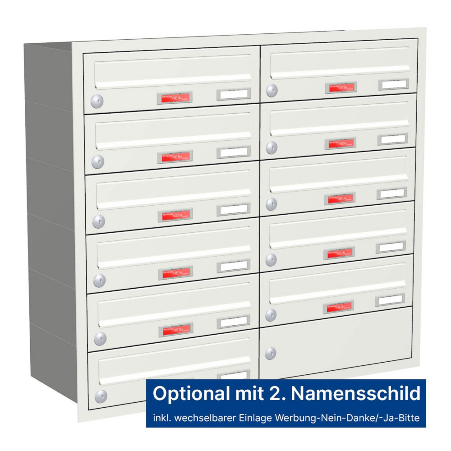 Briefkastenanlage | Unterputz | 11-fach | Waagerecht | Farbe