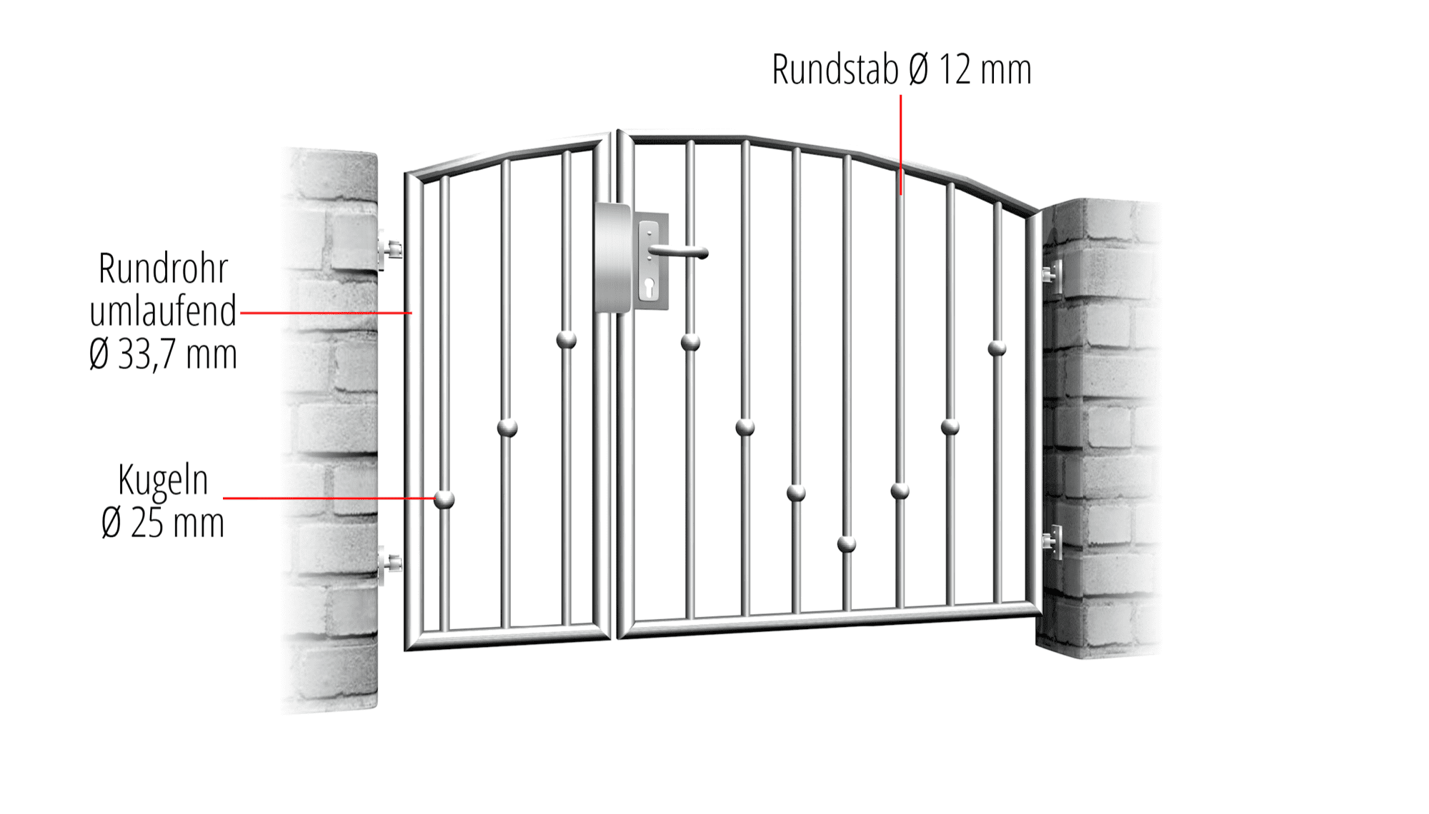 Portillon de jardin en acier inoxydable 2 battants boules en V OB