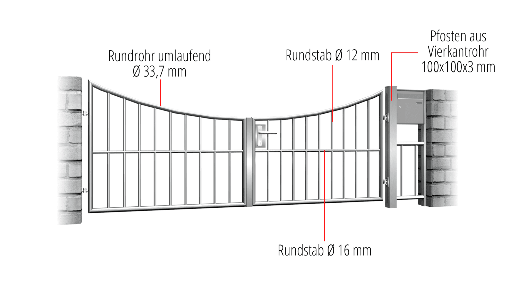 Portail de jardin en acier inoxydable barre verticale à 2 battants, UB, BK