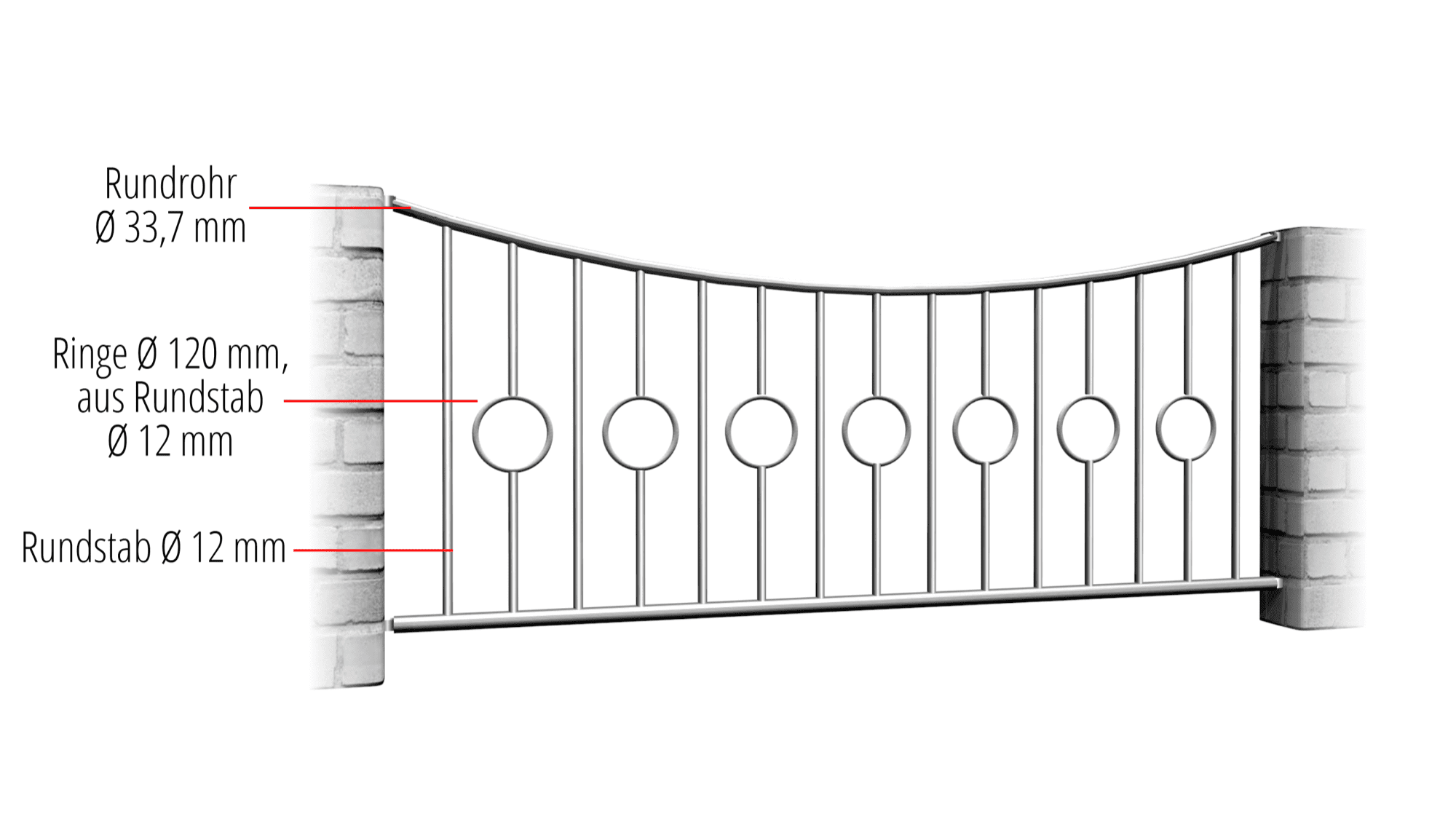 Barrière de jardin en acier inoxydable barre cercle 2 Centre, UB