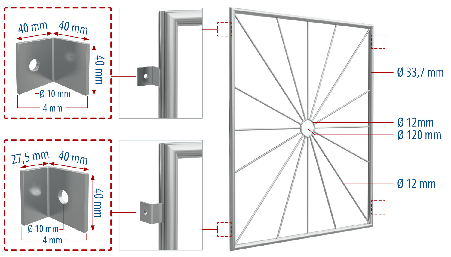 Grille de défense pour fenêtres en acier inoxydable cercle solaire 