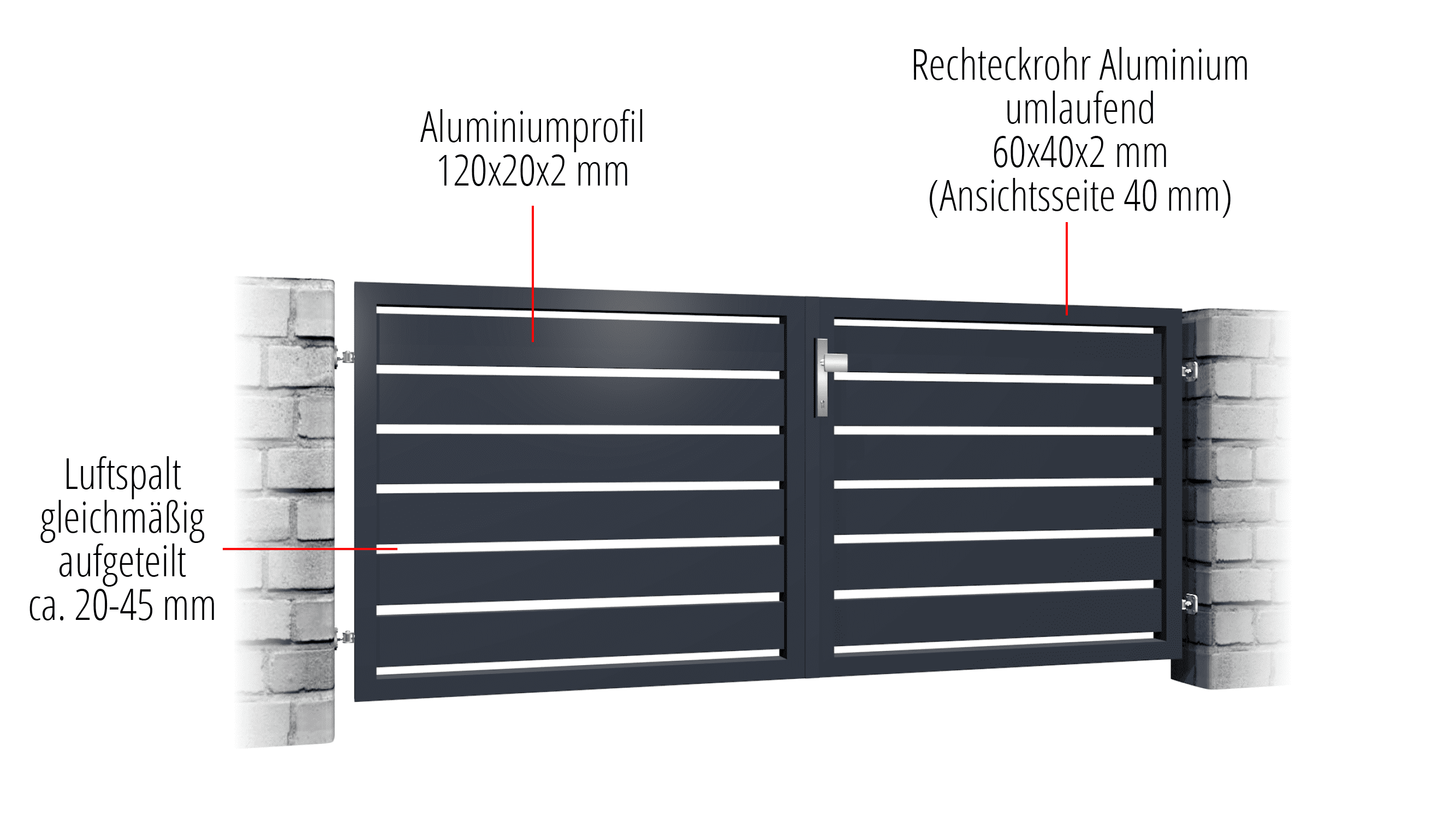 Portail de jardin en aluminium, brise-vue à 2 battants lamelles, GE