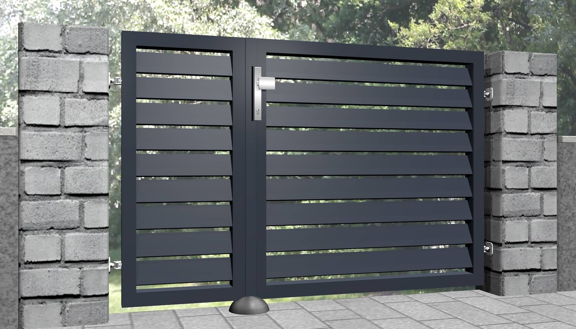 Brise-vue à 2 battants en aluminium pour portillon de jardin lamelles en biais, GE