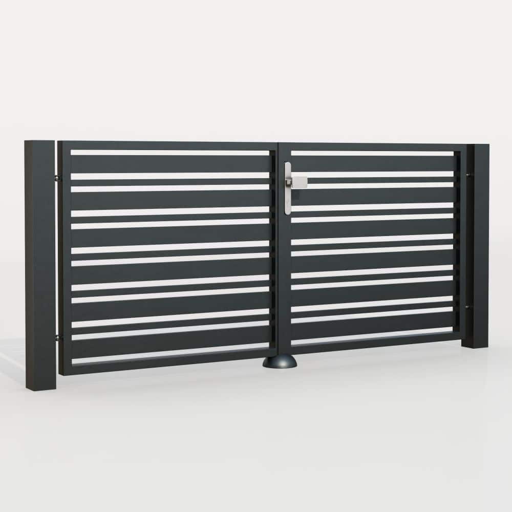 Portail de jardin en aluminium, brise-vue à 2 battants lamelles 2, GE