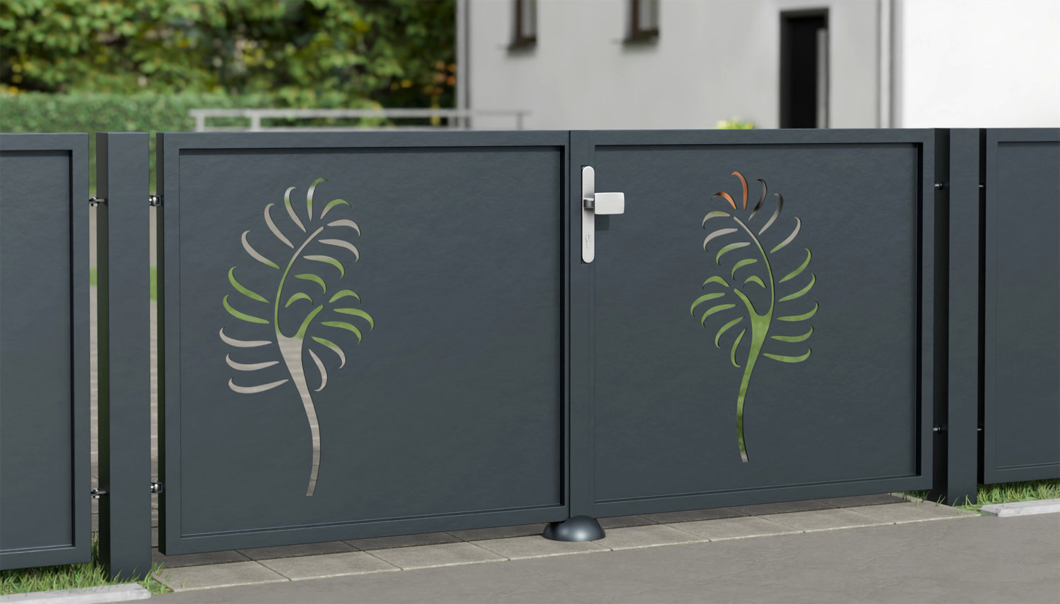 Portail de jardin en aluminium, brise-vue à 2 battants PF, GE