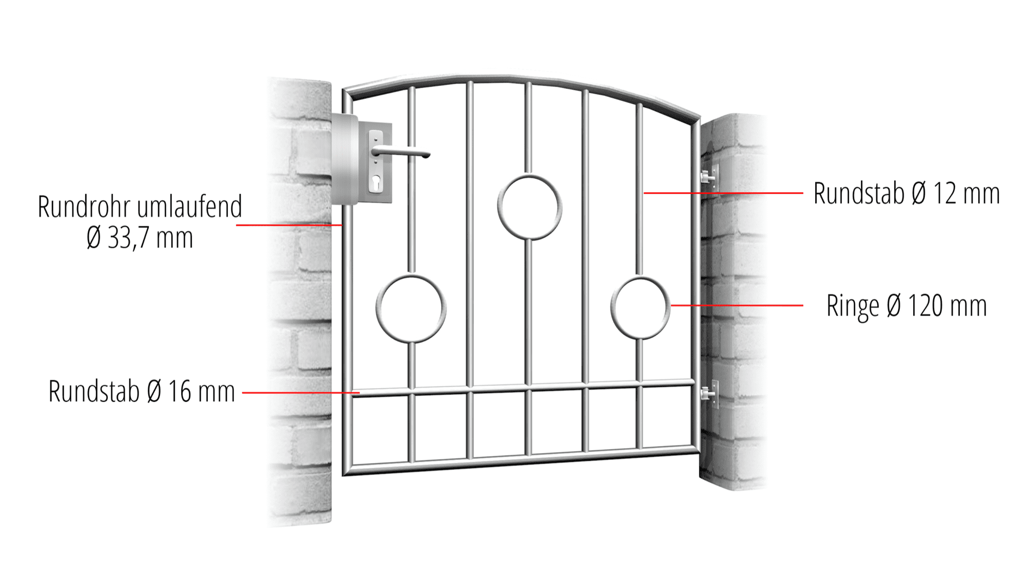 Portillon de jardin en acier inoxydable, barre circulaire à 1 battant, OB