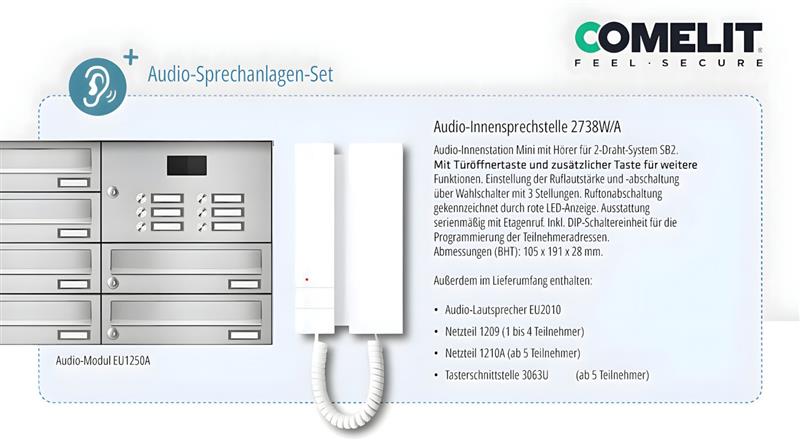 Briefkastenanlage | Aufputz | 13-fach | Waagerecht | Audio | Video | Edelstahl