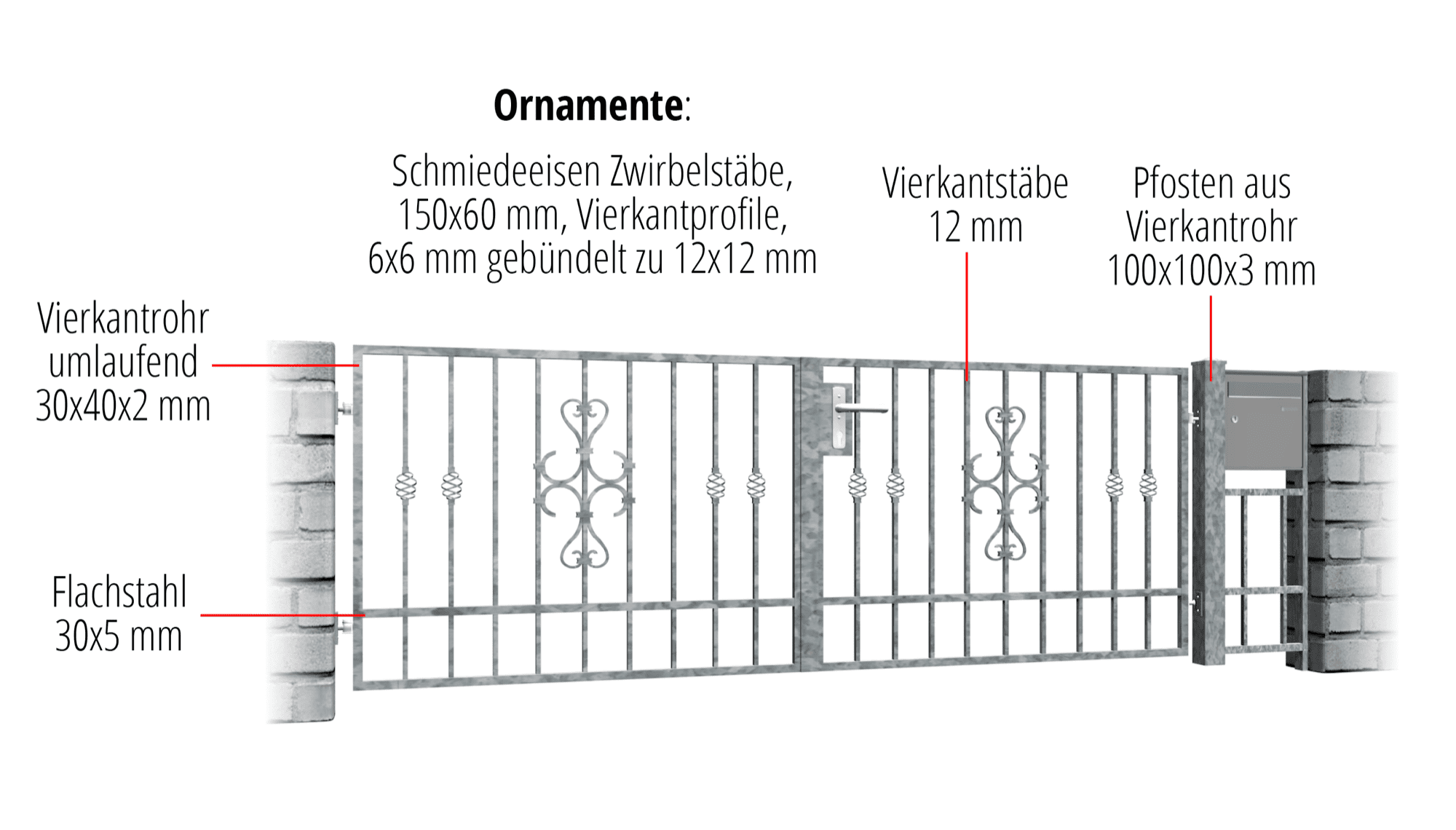 Portail de jardin galvanisé à 2 battants à enroulement, GE, BK