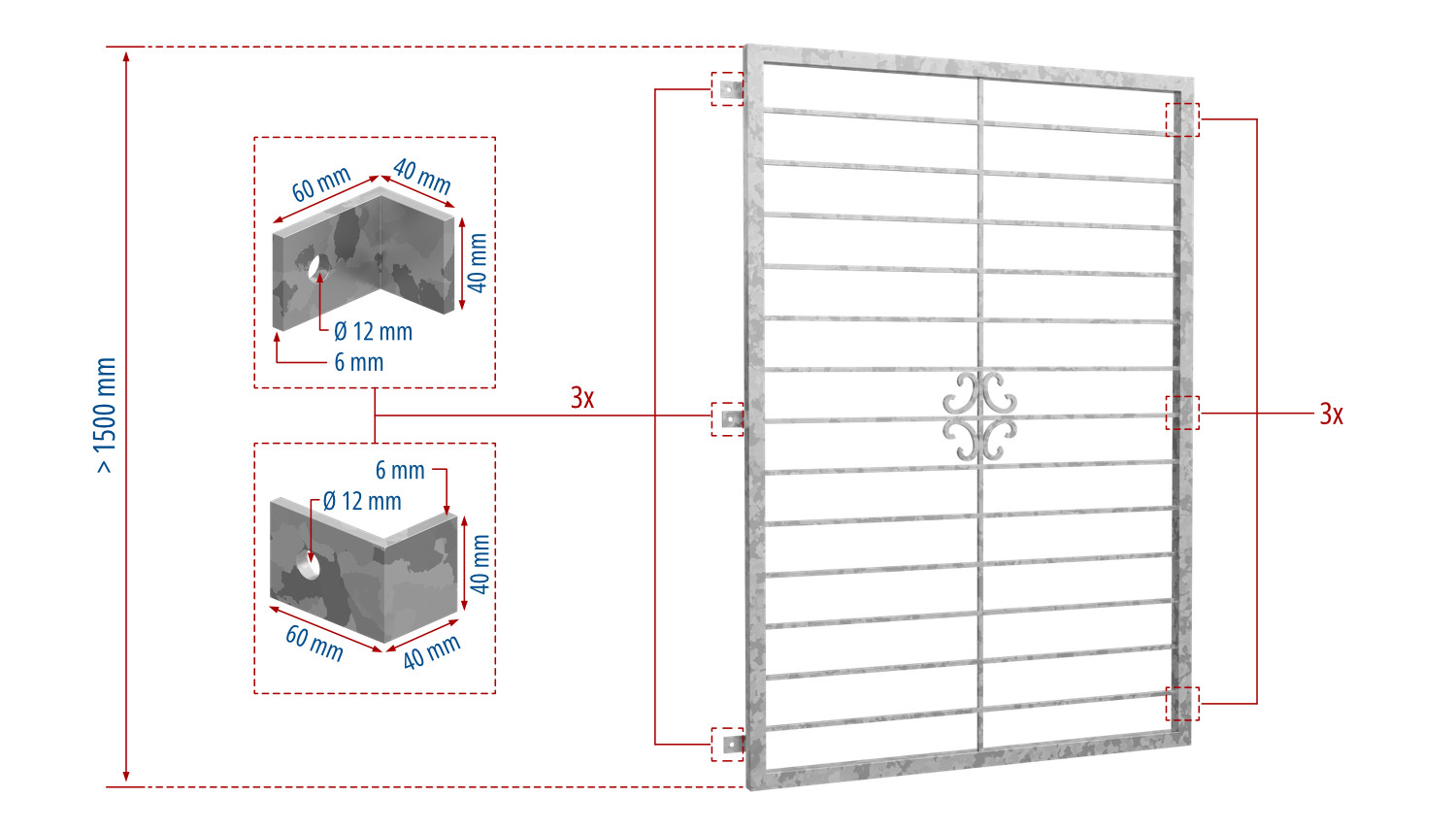 Grille de défense pour fenêtres en acier galvanisé fleur