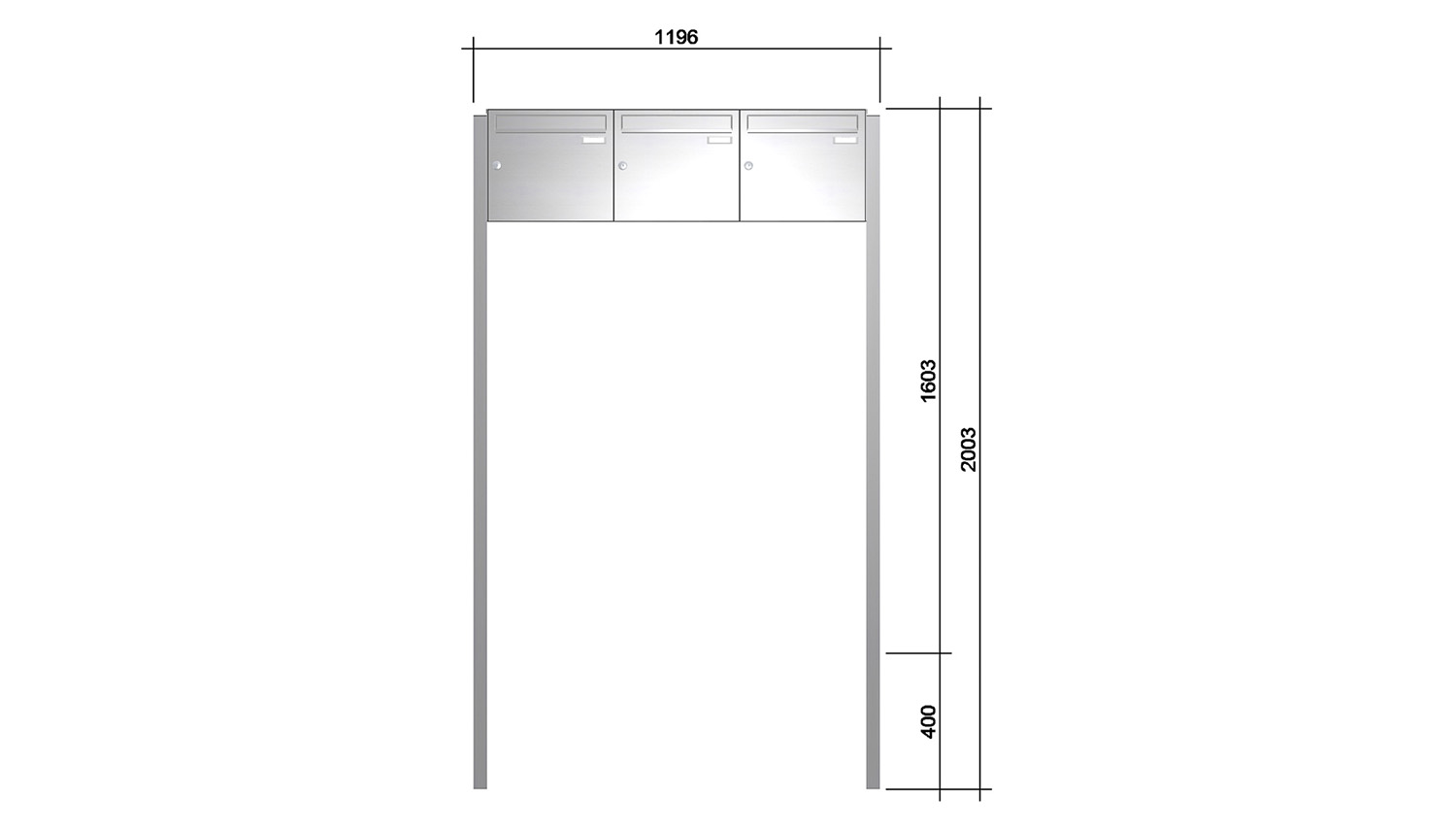 Briefkastenanlage | Freistehend | 3-fach | Senkrecht | Edelstahl