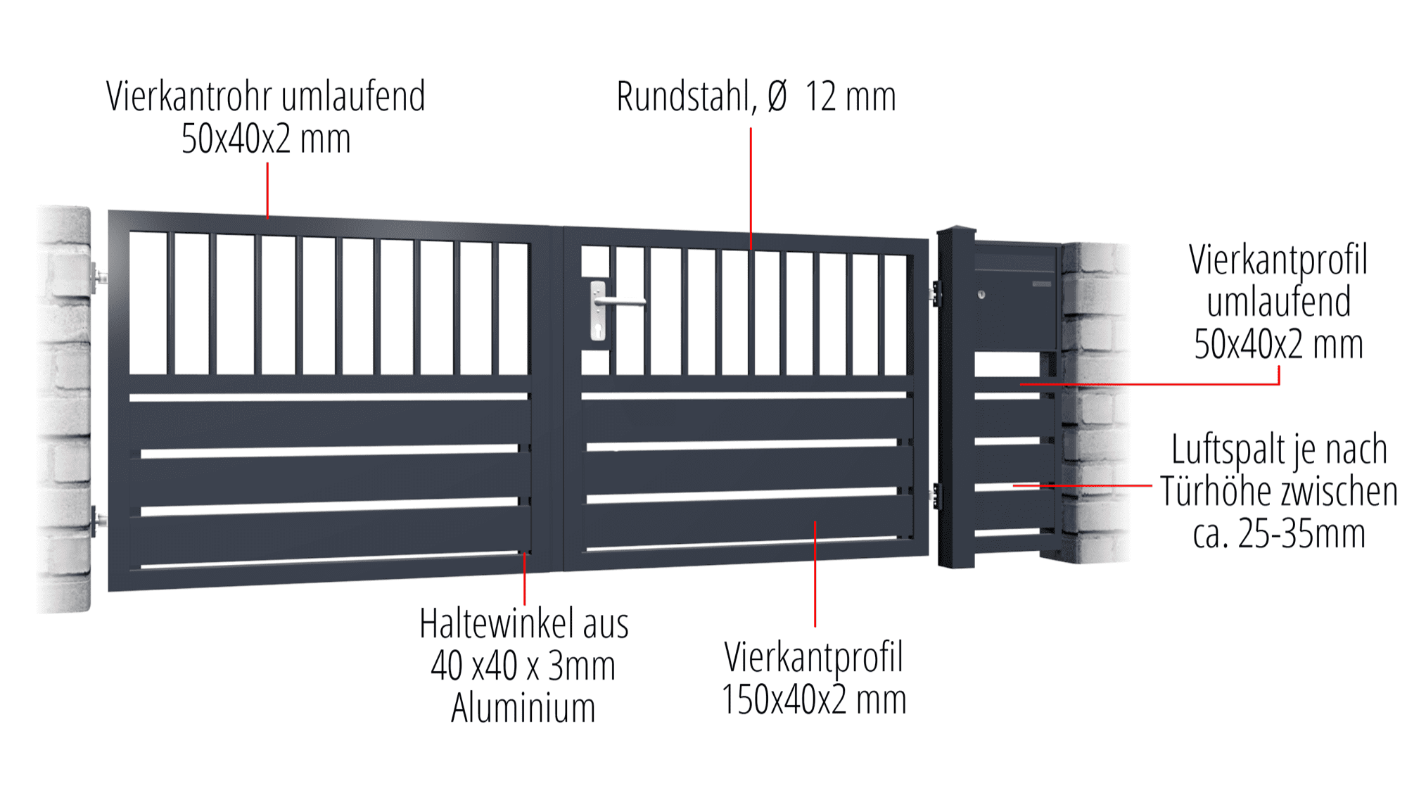 Portail de jardin aluminium brise-vue à 2 battants KSV 1, GE, BK