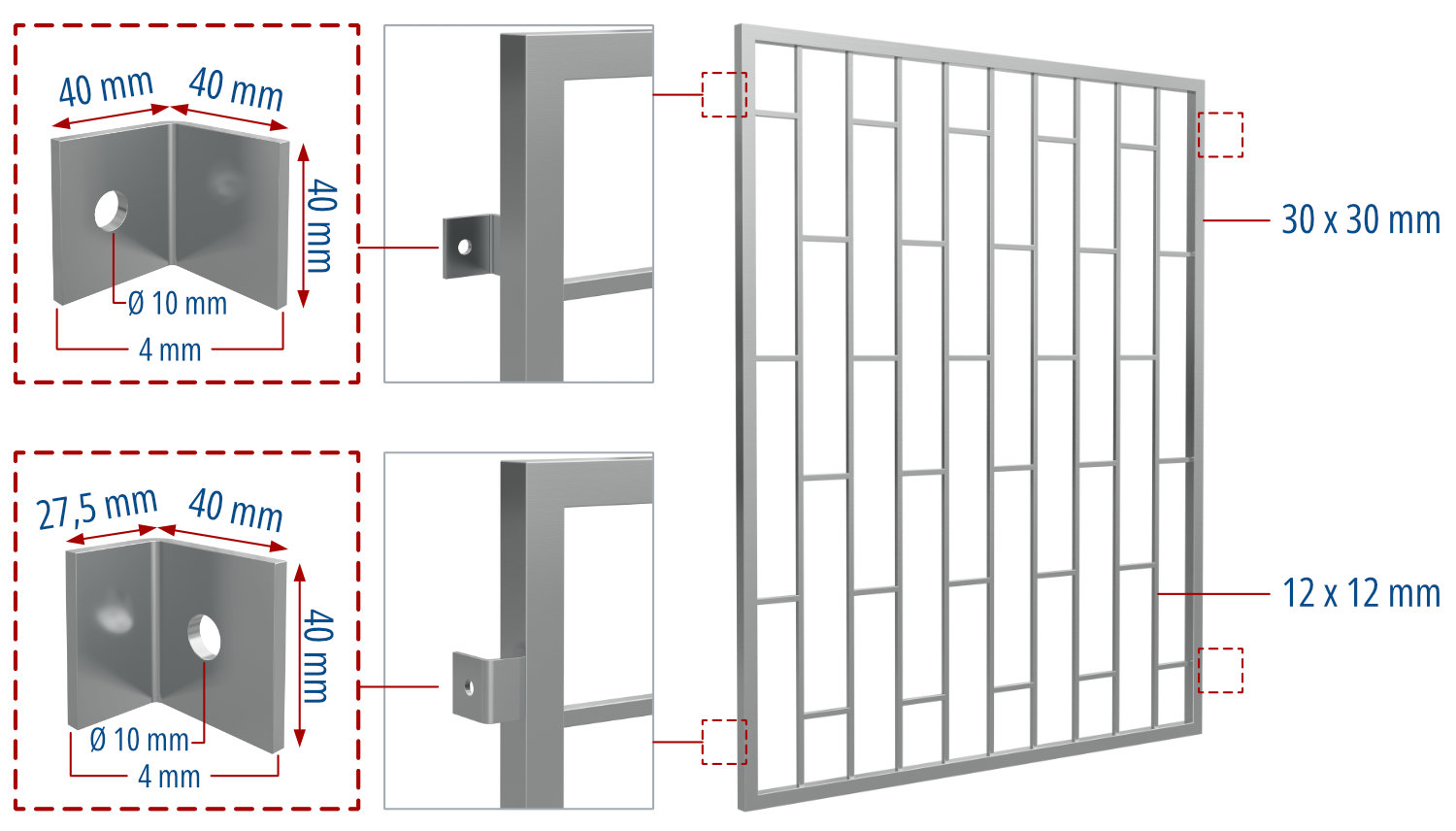 Grille de défense pour fenêtres en acier inoxydable échelle