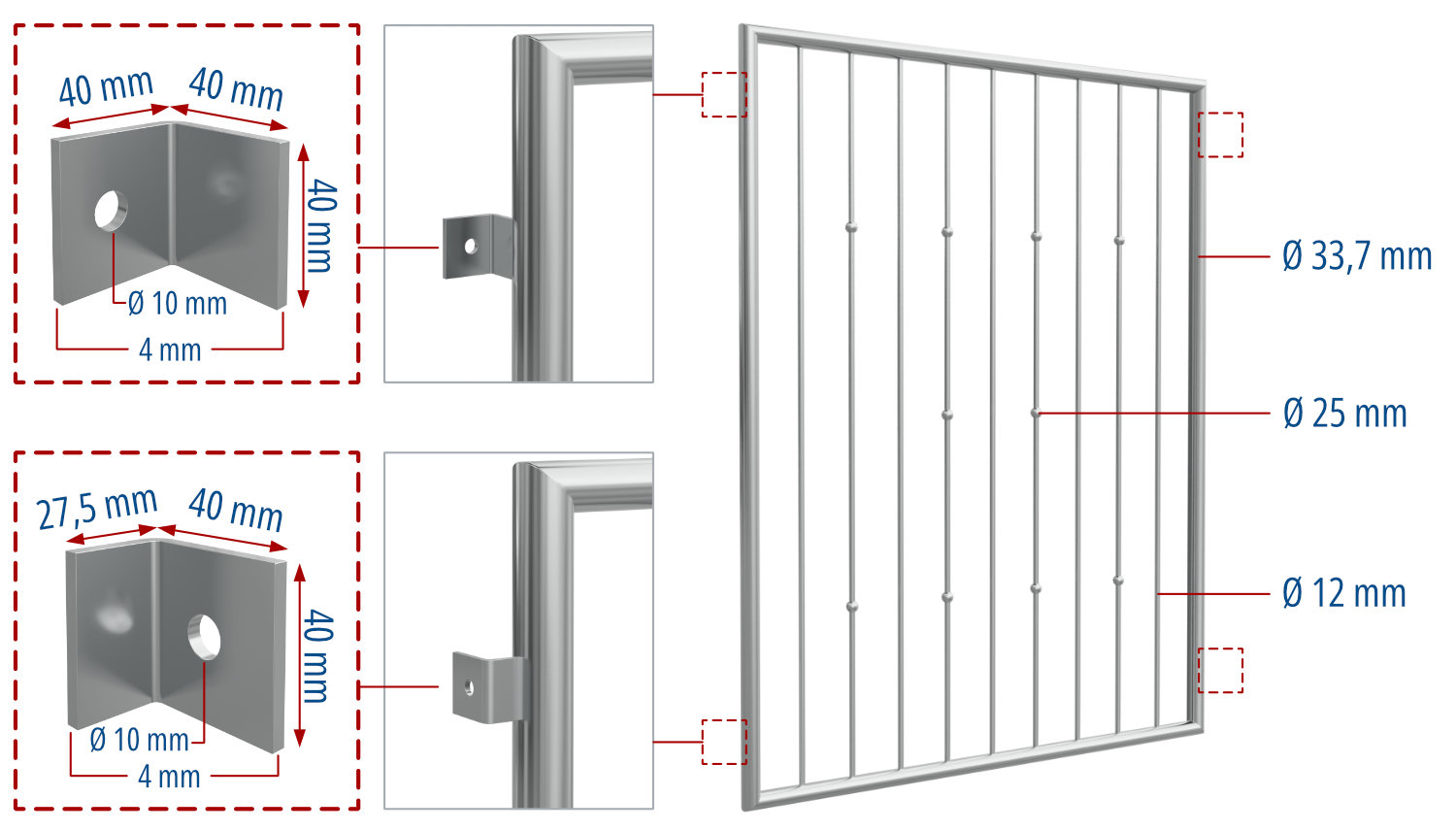 Grille de défense pour fenêtres en acier inoxydable billes décalées