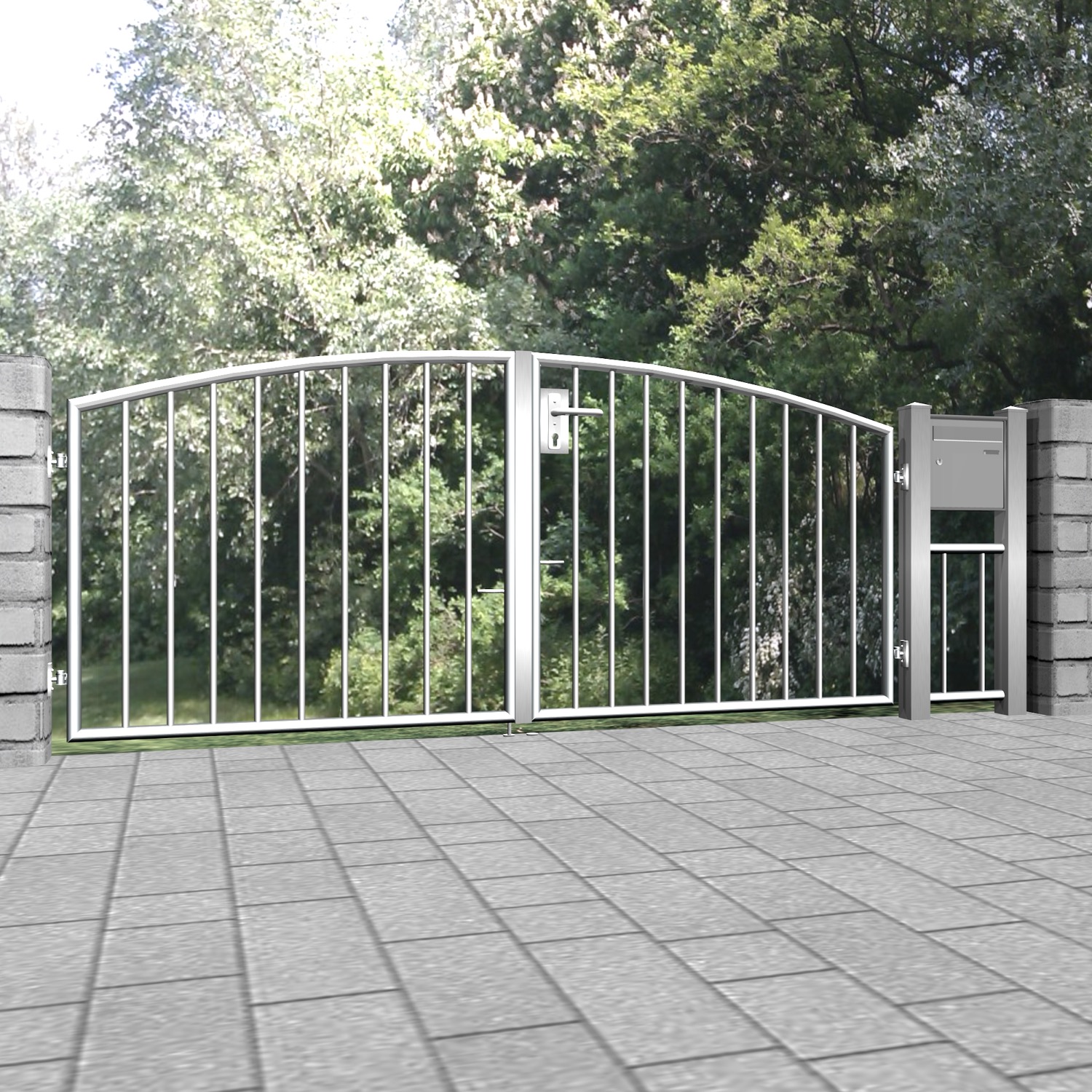 Portail de jardin en acier inoxydable barre verticale à 2 battants 2, OB, BK