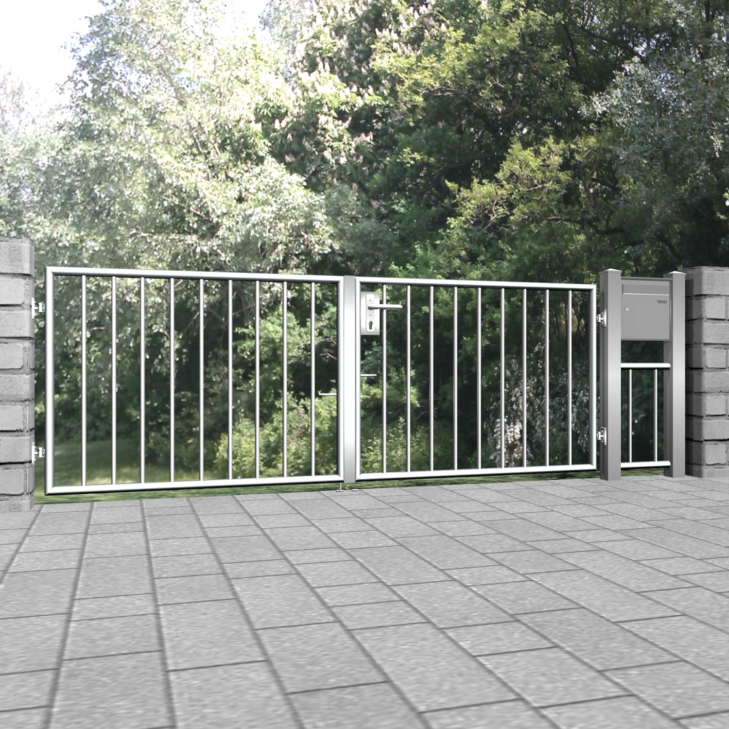 Portail de jardin en acier inoxydable barre verticale à 2 battants 2, GE, BK