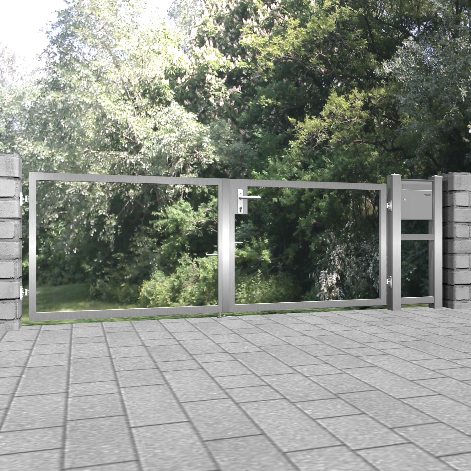 Portail de jardin en acier inoxydable à 2 battants avec remplissage propre, GE, BK