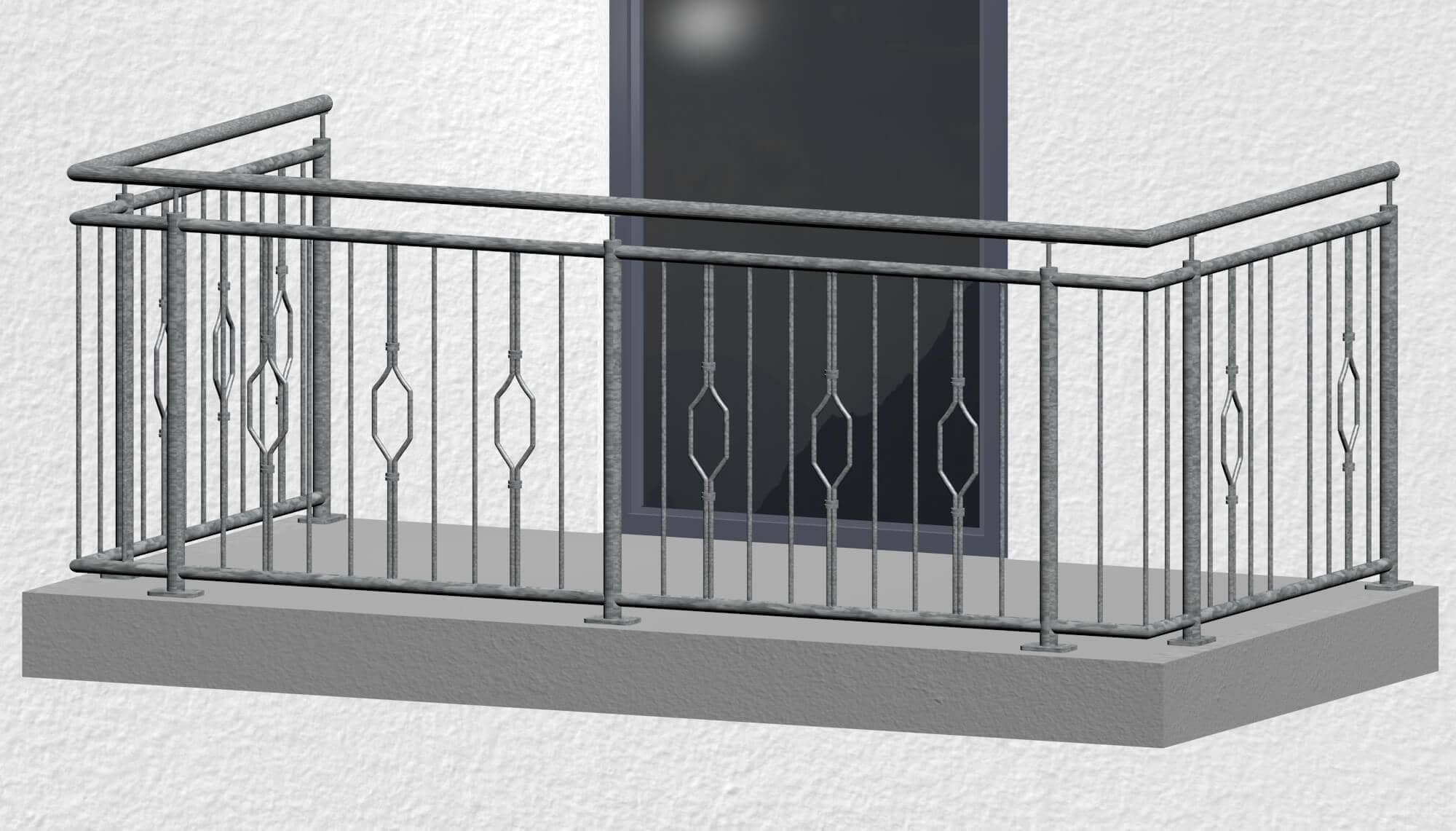 Balustrade de balcon en acier galvanisé à 6 angles Triple Ornement 