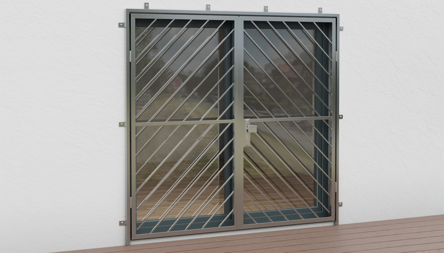 Porte grillagée en acier inoxydable à 2 battants Barre diagonale 2