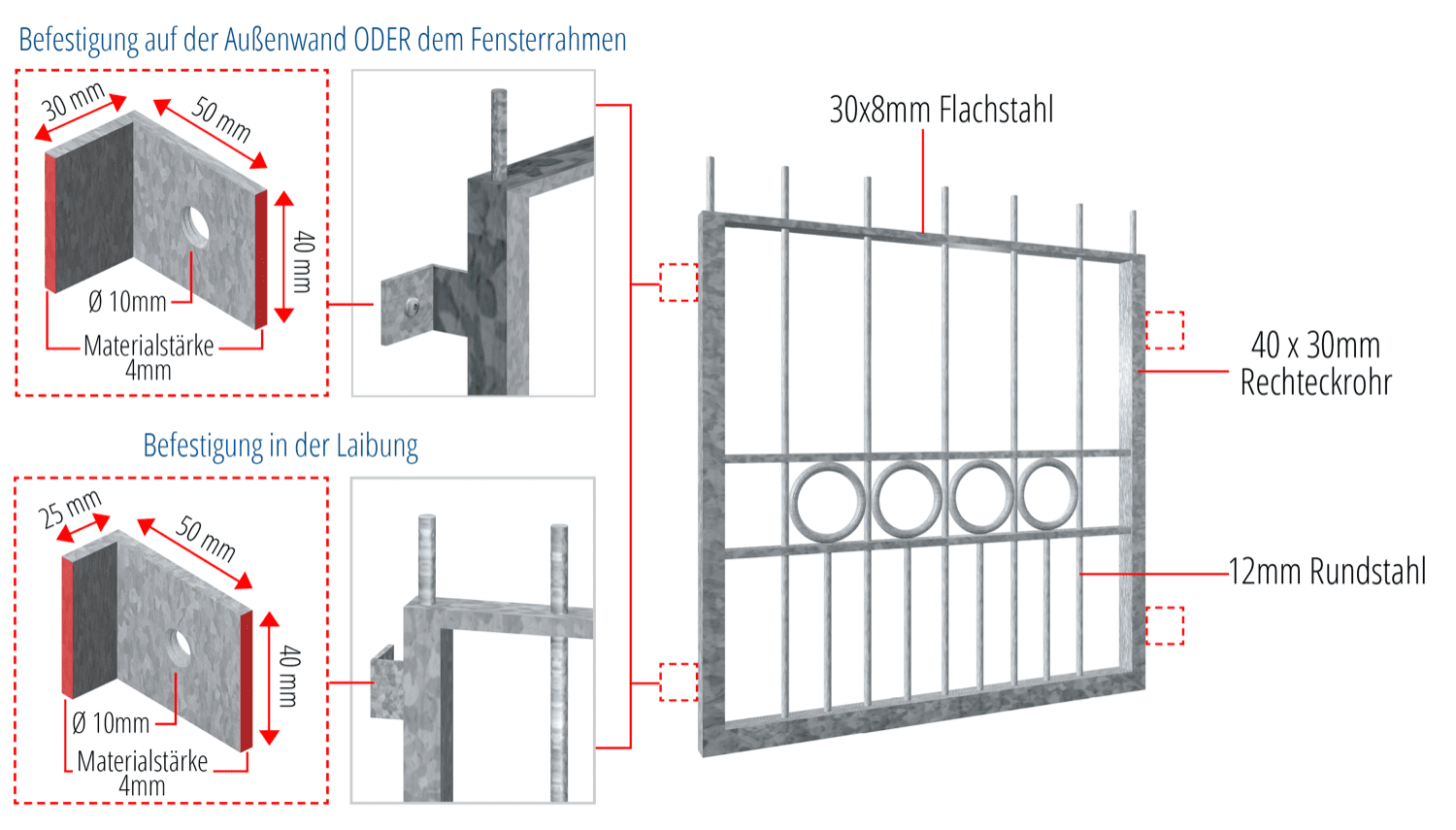 Grille de défense pour fenêtres en acier galvanisé Lyon