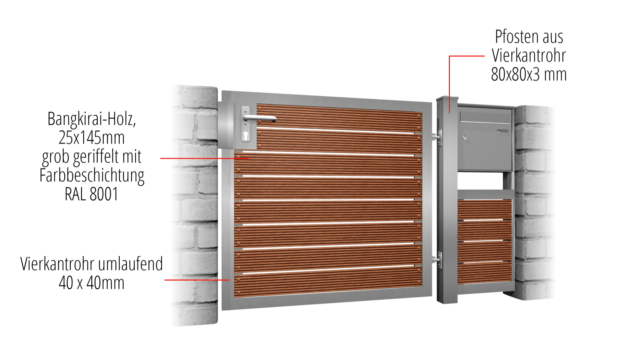 Portillon de jardin en acier inoxydable à 1 battant HFW, GE, BK