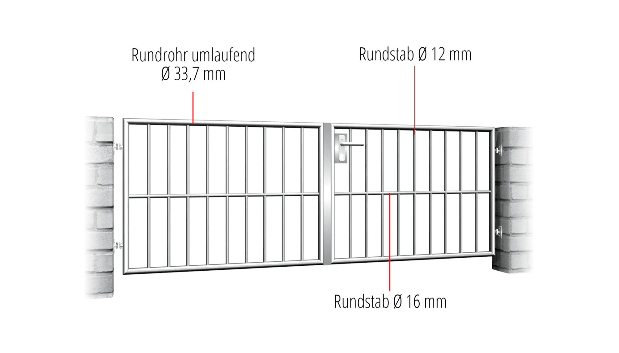 Portail de jardin en acier inoxydable barre verticale à 2 battants, GE