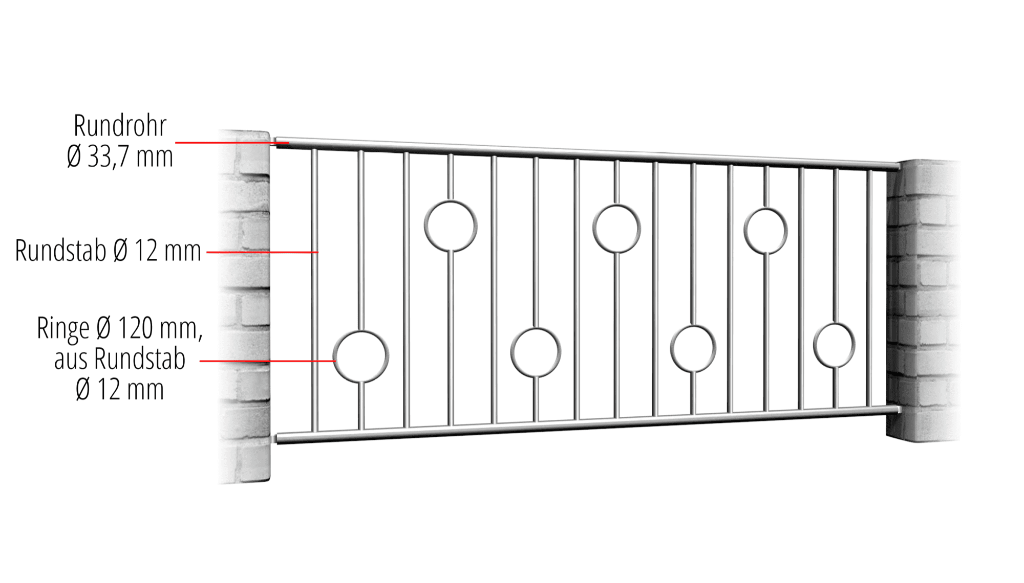 Barre circulaire en acier inoxydable pour clôture de jardin, GE