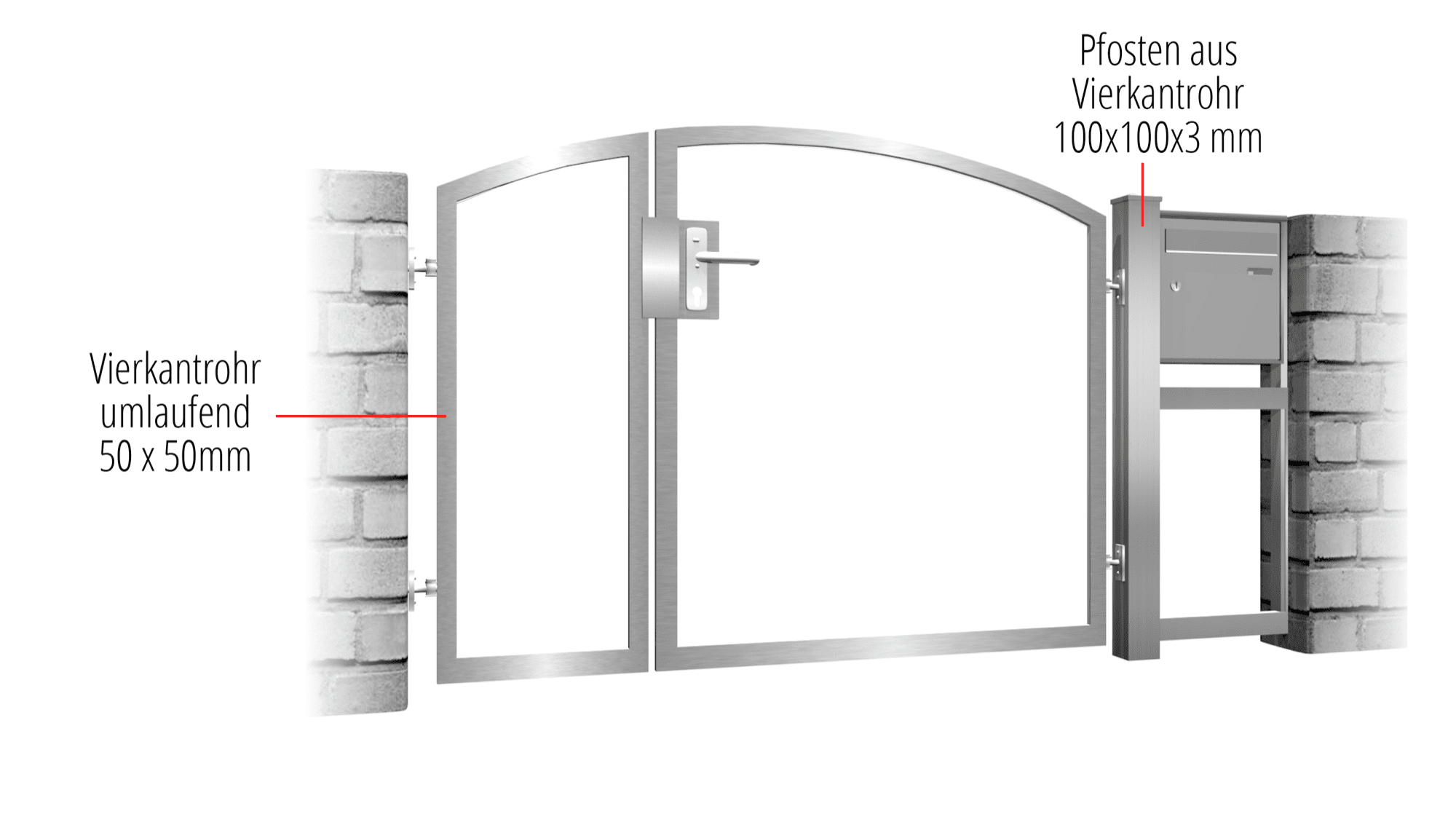 Portillon de jardin en acier inoxydable à 2 battants avec remplissage propre, OB, BK