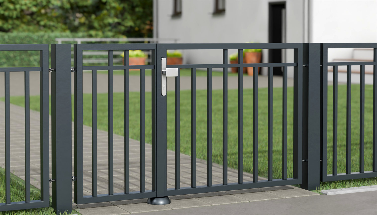 Portillon de jardin brise-vue 2 battant en aluminium avec remplissage de barres, GE