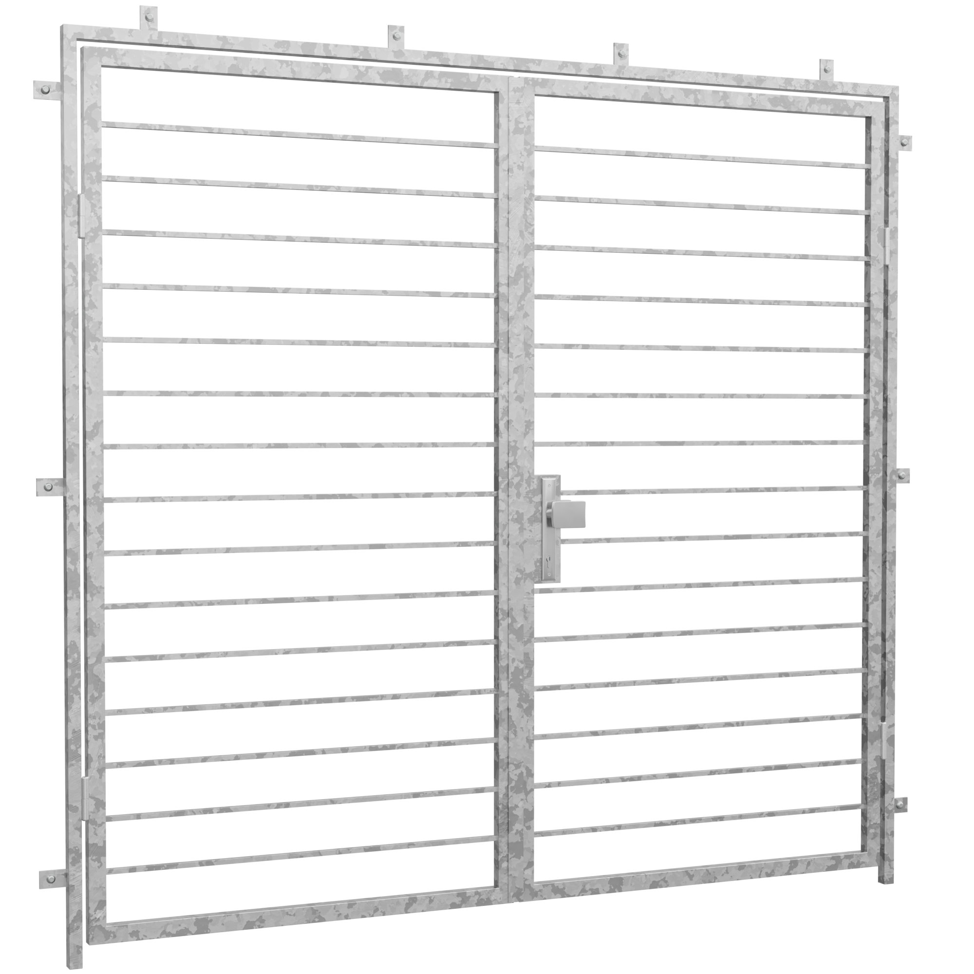 Porte grillagée en acier galvanisé à 2 battants barre transversale 