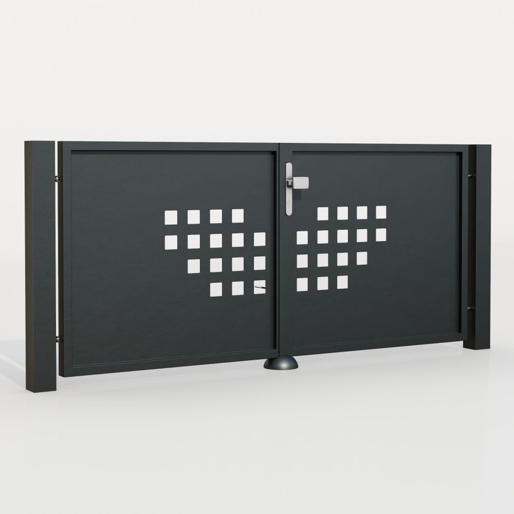 Portail de jardin en aluminium, brise-vue à 2 battants QLH, GE