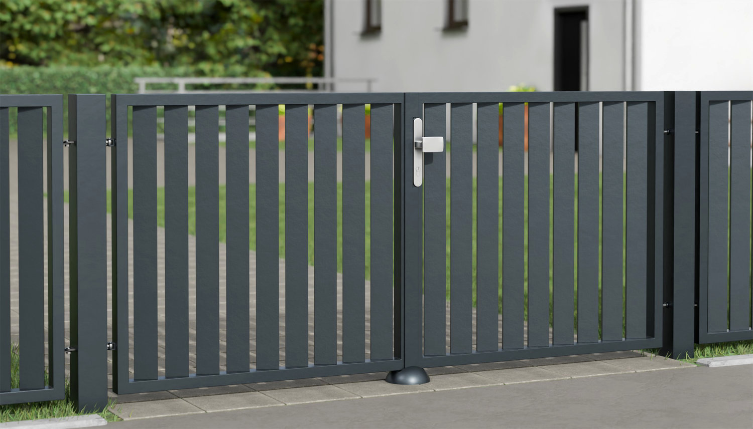 Portail de jardin en aluminium, brise-vue à 2 battants lamelles vertical biais, GE