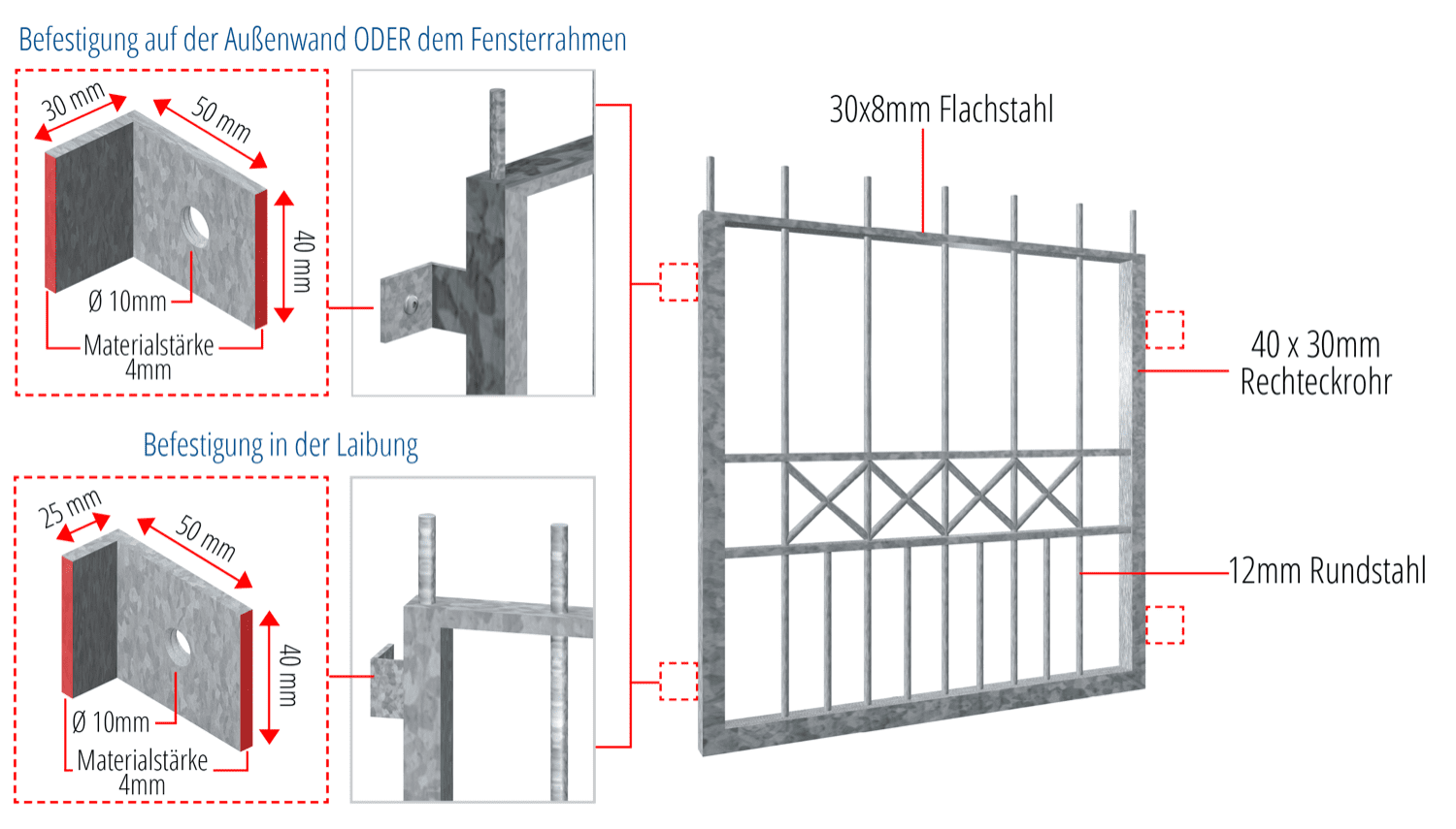 Grille de défense pour fenêtres en acier galvanisé Toulon