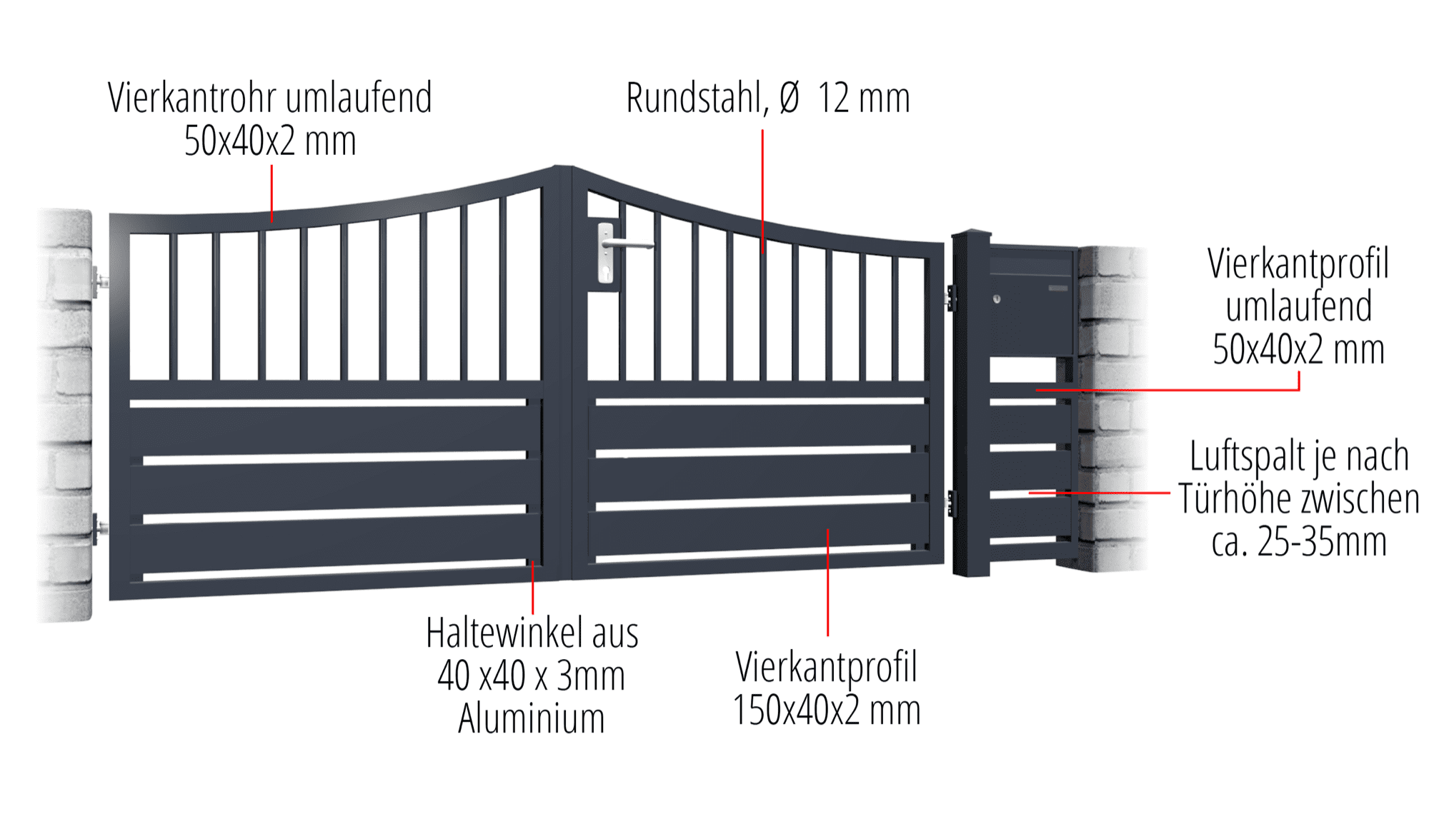 Portail de jardin aluminium brise-vue à 2 battants KSV 1, SB, BK