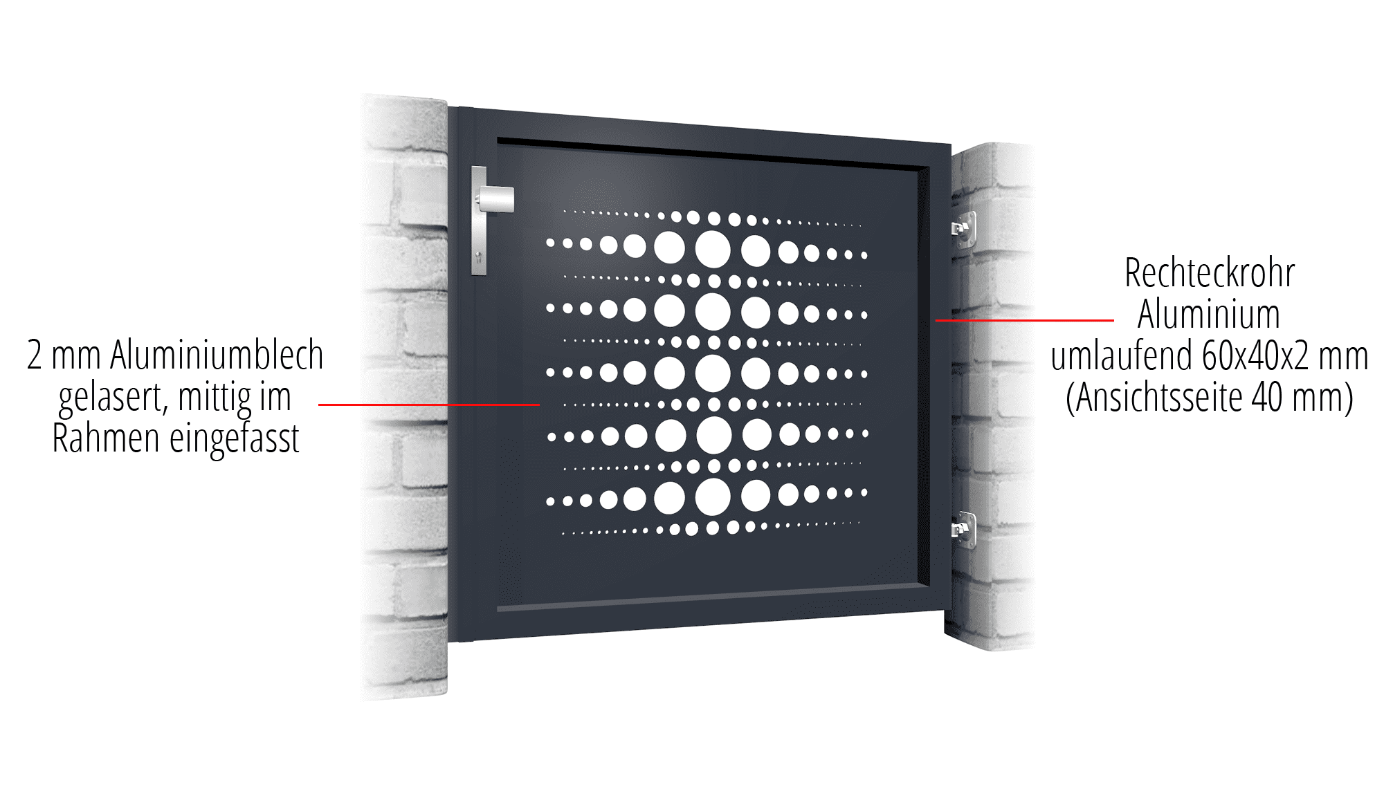 Portillon de jardin en aluminium à 1 battant avec découpe laser PE 2