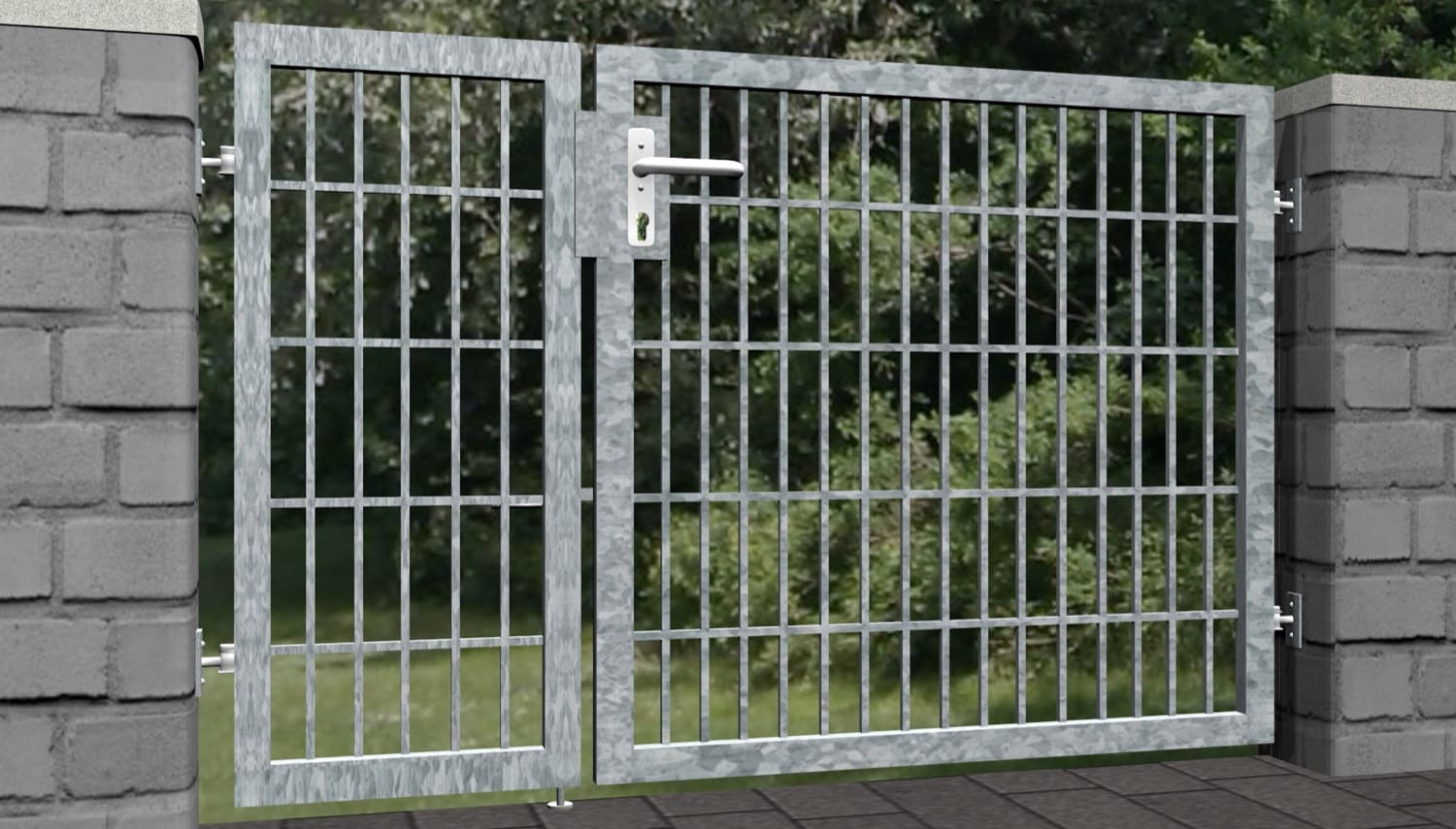 Grille à barres à 2 battants en acier galvanisé pour portillon de jardin, GE