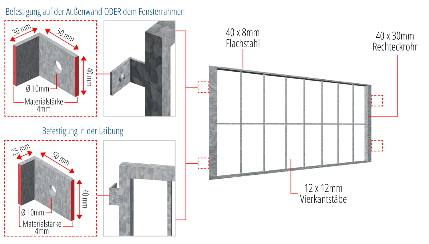 Grille de défense pour fenêtres pour la cave en acier galvanisé barre verticale