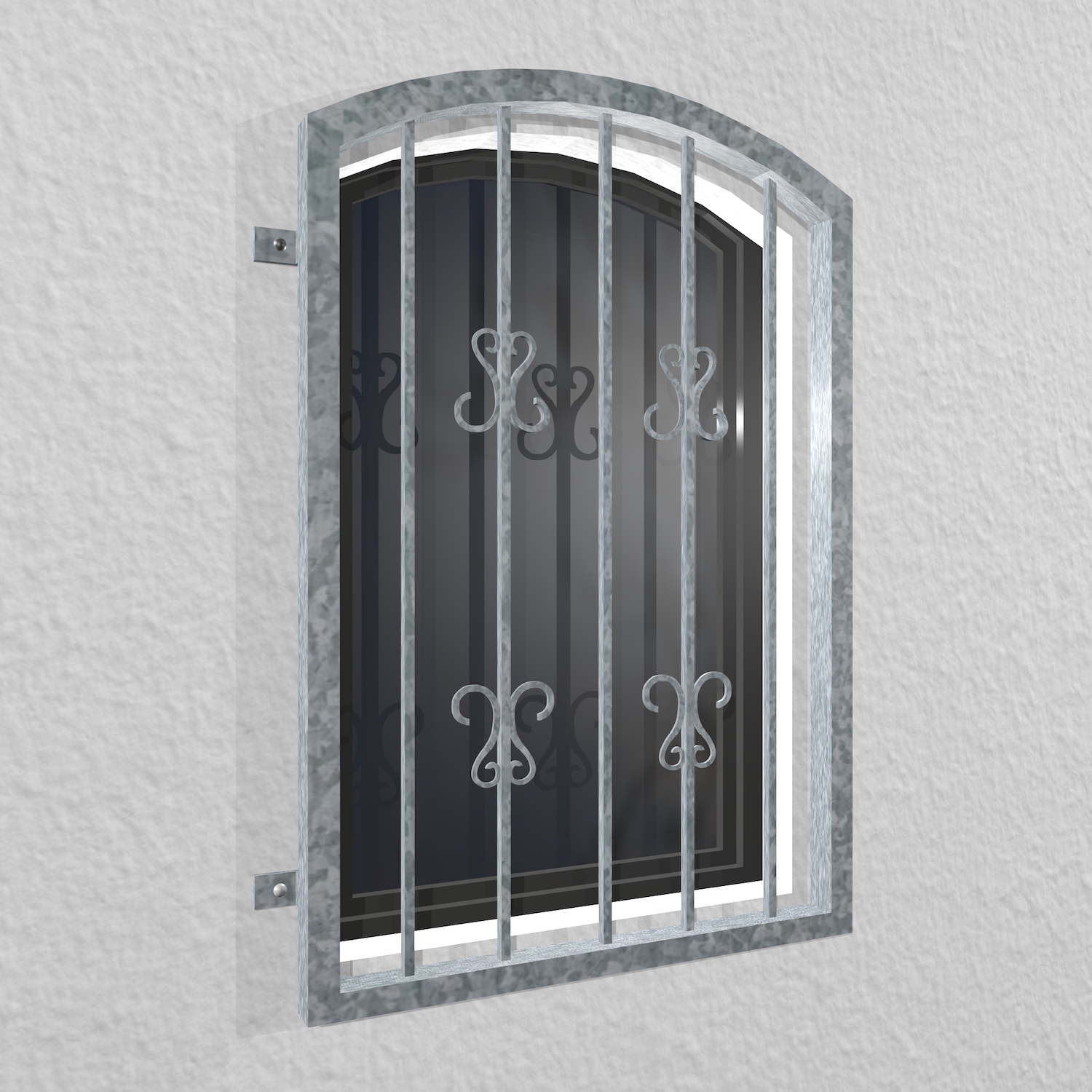 Grille de défense pour fenêtres en acier galvanisé scroll 2 arc supérieur 