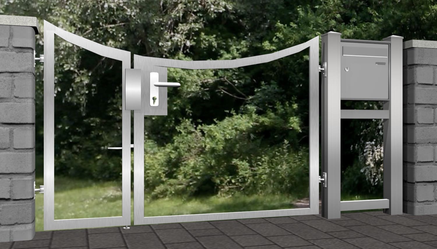 Portillon de jardin en acier inoxydable à 2 battants avec remplissage propre, UB, BK